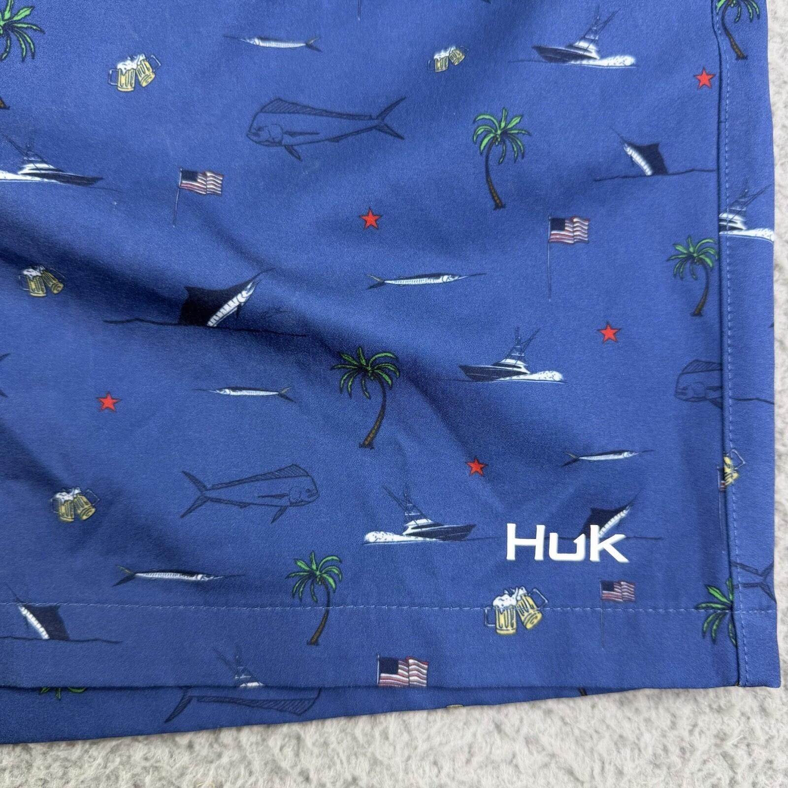 Other Huk Blue Swim Trunks Tropical USA Men's XXL Performance Size US 40 / EU 56 - 3 Thumbnail