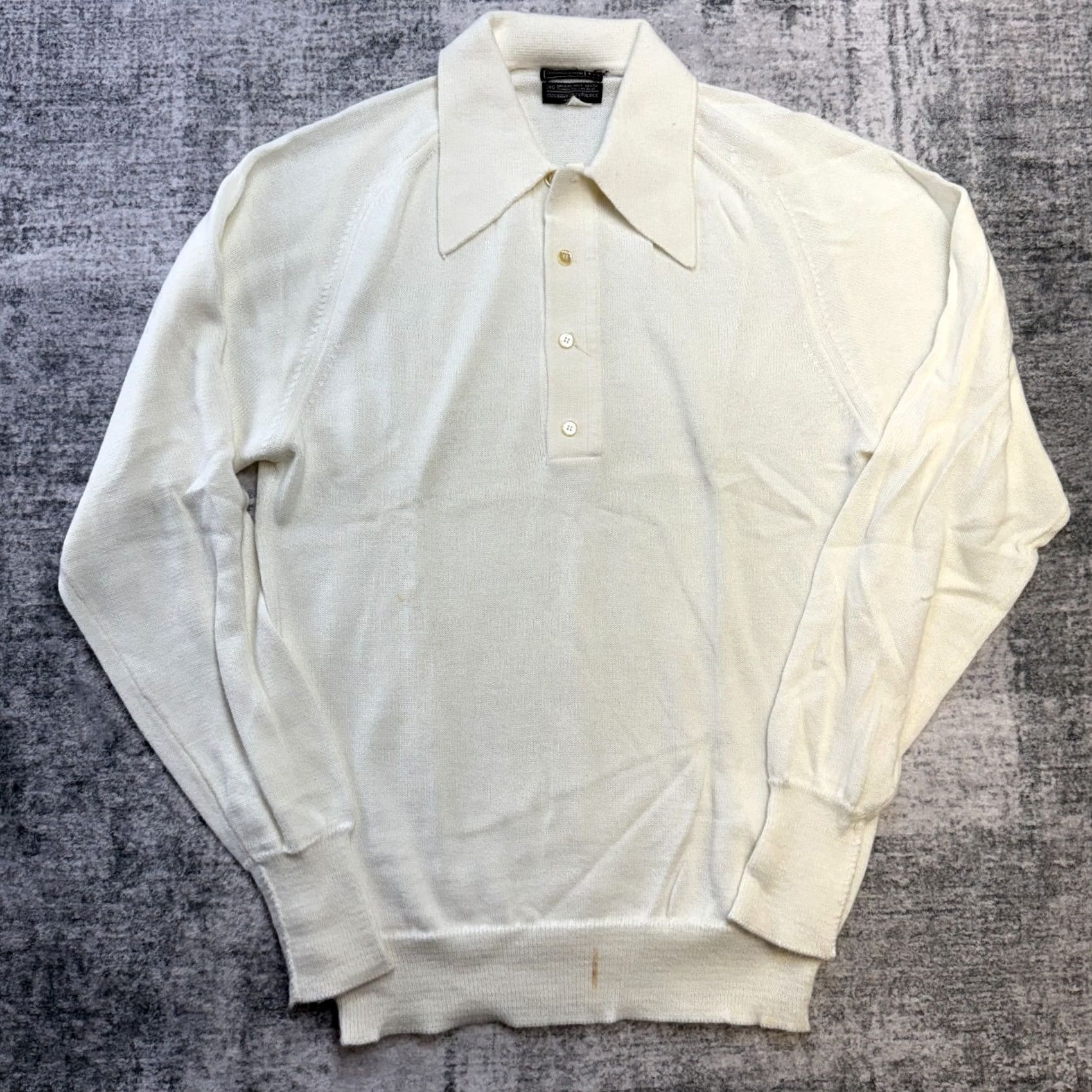 Vintage VTG JC Penney Knit Polo Shirt Men LT Large Cream Ivory 70s 80s Dagger Collar Knit Sweater Polo Size US L / EU 52-54 / 3 - 2 Thumbnail