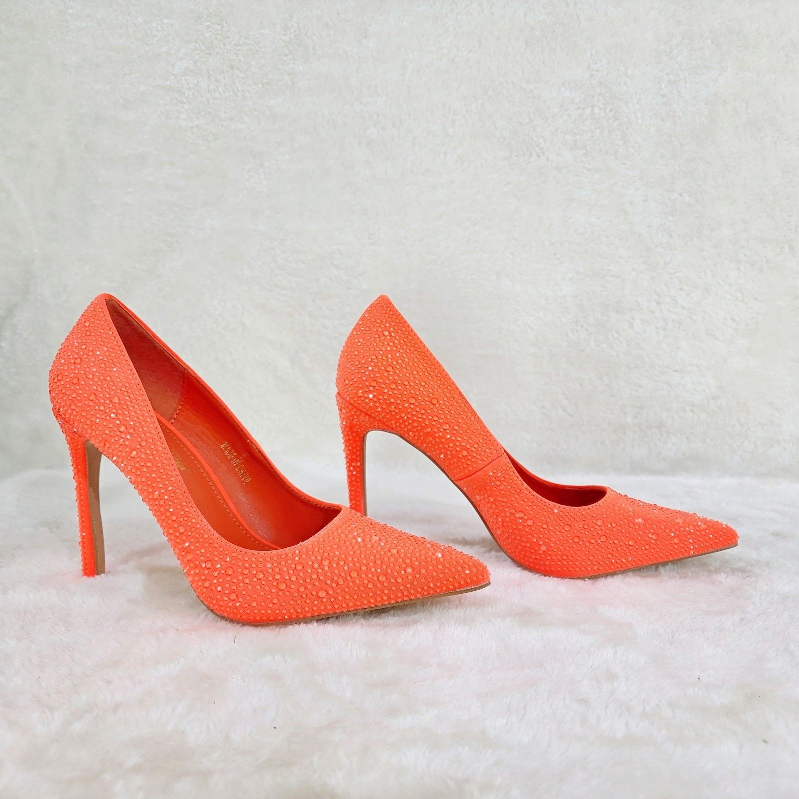 Other Shock Neon Bright Orange High Heel Stiletto Pumps Rhinestone Size US 9 / IT 39 - 2 Thumbnail