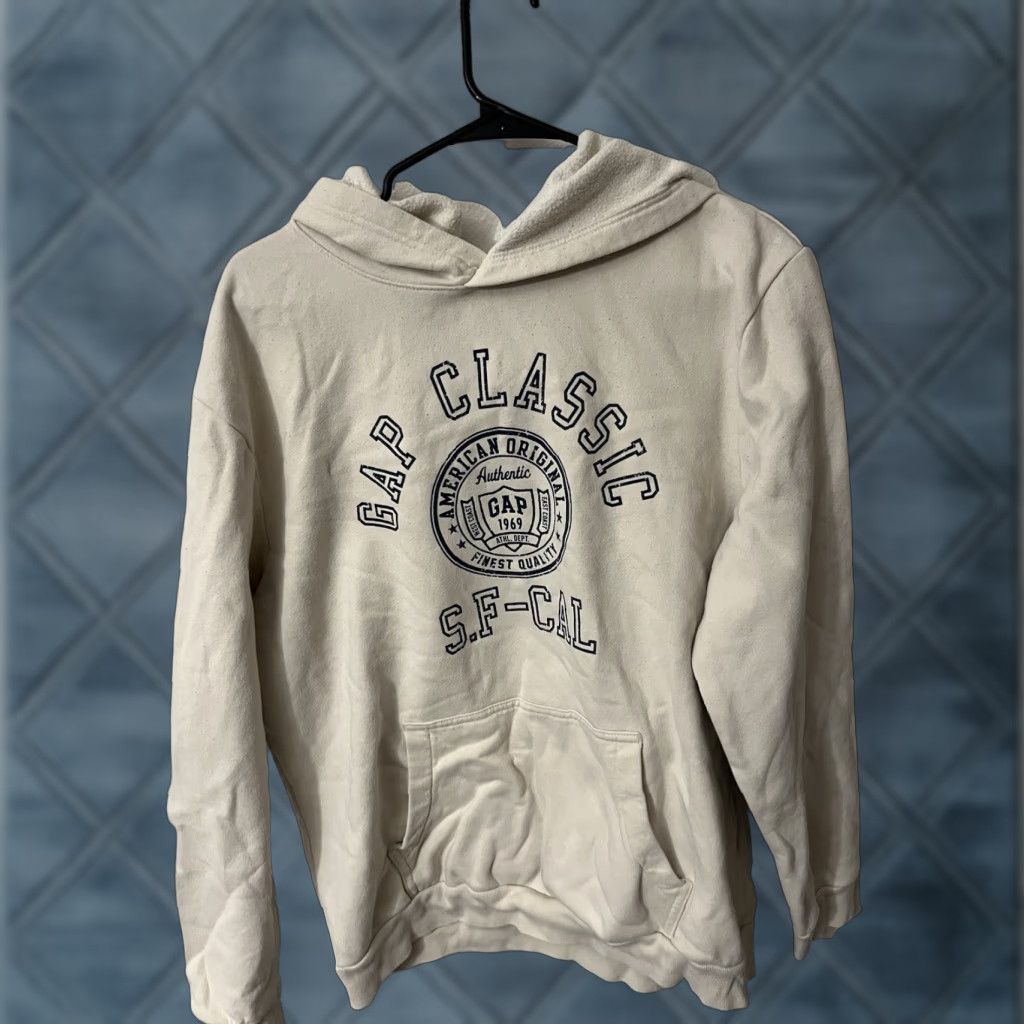 Gap GAP Hoodie Male L Ivory Sweatshirt Vintage-Look Striped Pullover Hooded Pockets Cotton Polyester Fleece UI- Nautical Retro Mens Size US L / EU 52-54 / 3 - 1 Thumbnail