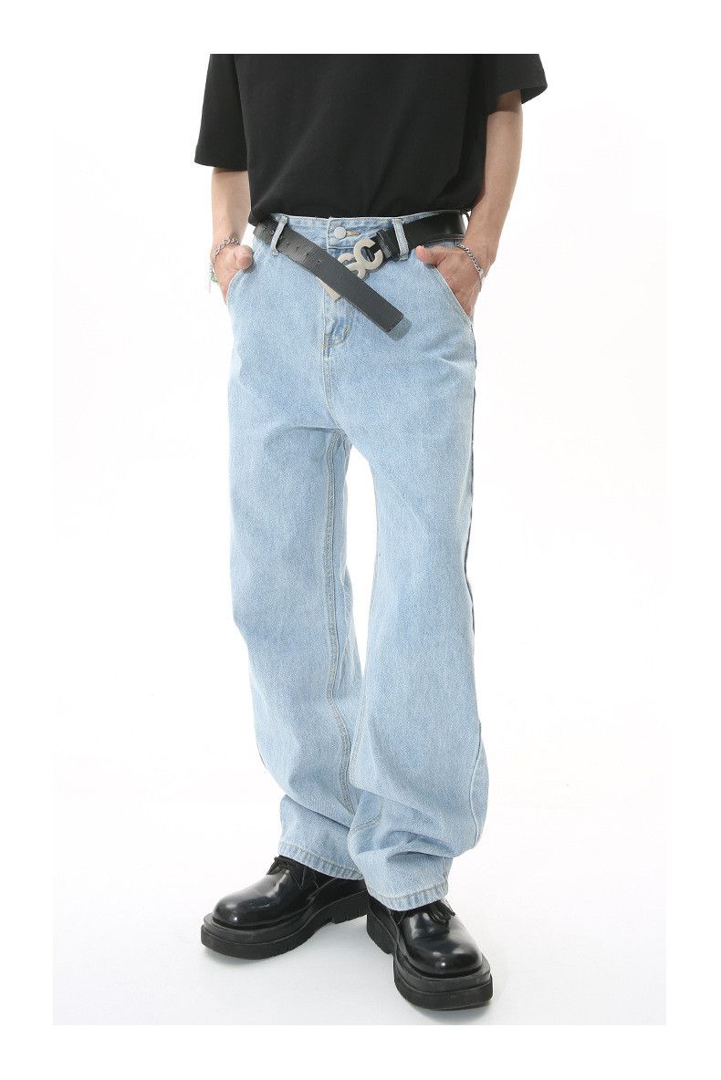Japanese retro washed simple trendy straight jeans
