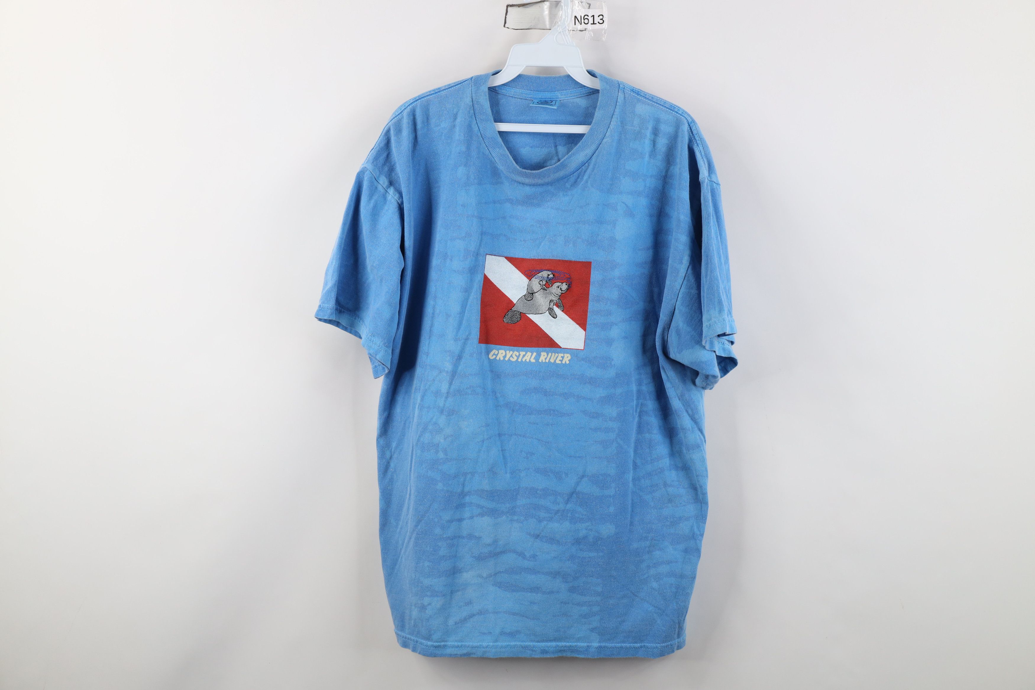 Vintage Vintage 90s Streetwear River Sea Manatee Acid Wash T-Shirt Size US XL / EU 56 / 4 - 1 Thumbnail