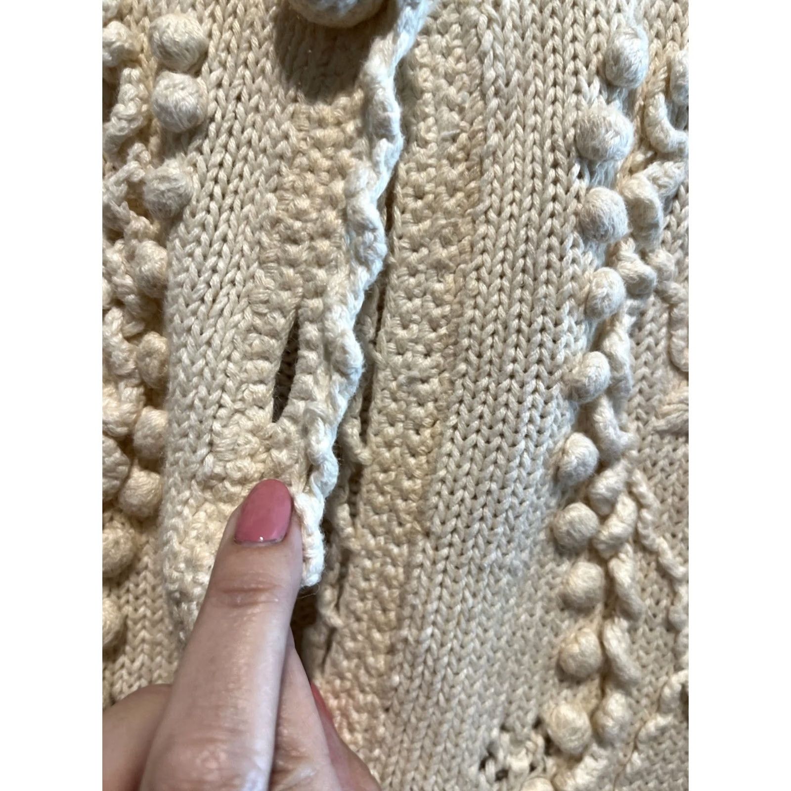 Vintage Michael Simon Cardigan Sweater Womens M/L Ivory Floral Ramie Cotton Embroidered Dainty in White, Women's — image 4 of 6