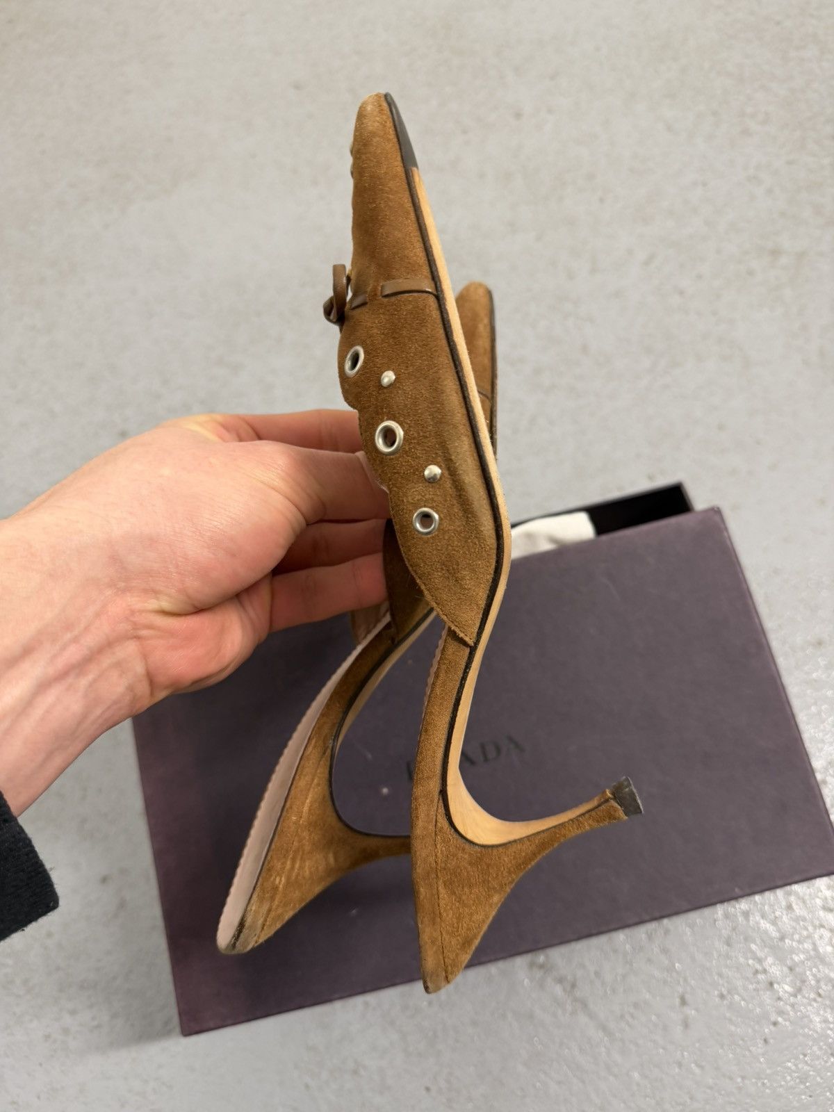 Prada Iconic Prada Eyelets Mule Heels With Box And Dust Bag Size US 8.5 / IT 38.5 - 11 Thumbnail