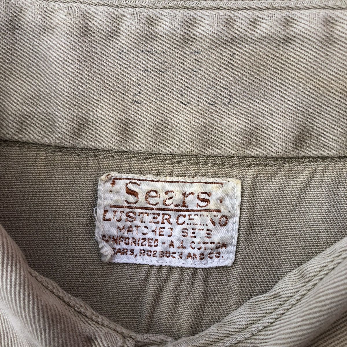 Sears Vintage 50's Sears Khaki Work Shirt Cat Eyes Button Size US L / EU 52-54 / 3 - 16 Thumbnail