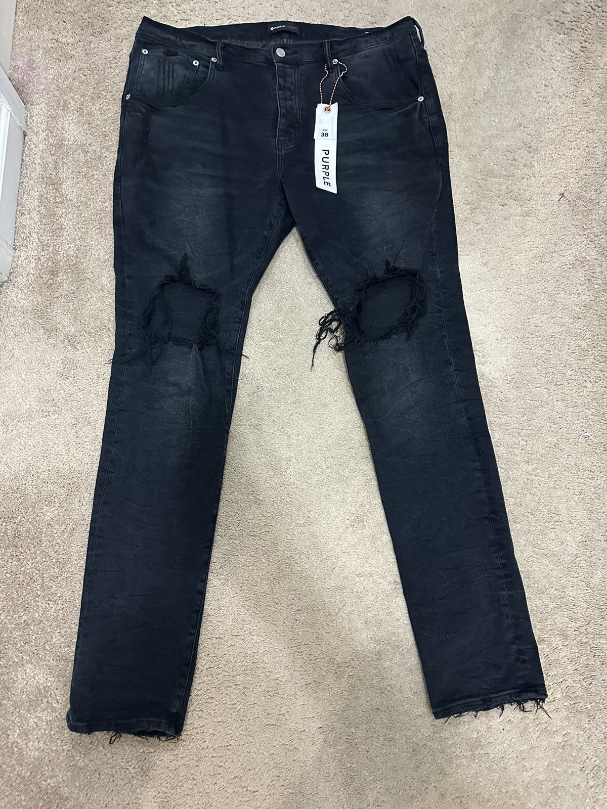 image of Purple Brand Black Wash Blowout Jeans P002, Men's (Size 38)