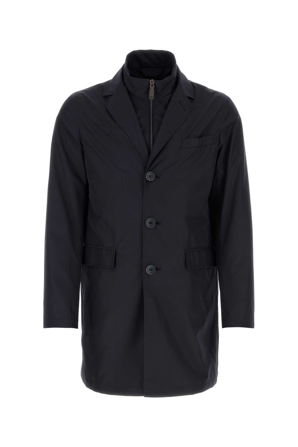 image of Herno Navy Blue Polyester Raincoat, Men's (Size Large)