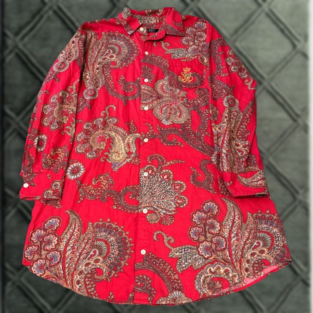 Ralph Lauren VINTAGE Lauren Ralph Lauren Red Paisley Button-Down Shirt L Adult Unisex Long Sleeve 90s Size US L / EU 52-54 / 3 - 1 Thumbnail