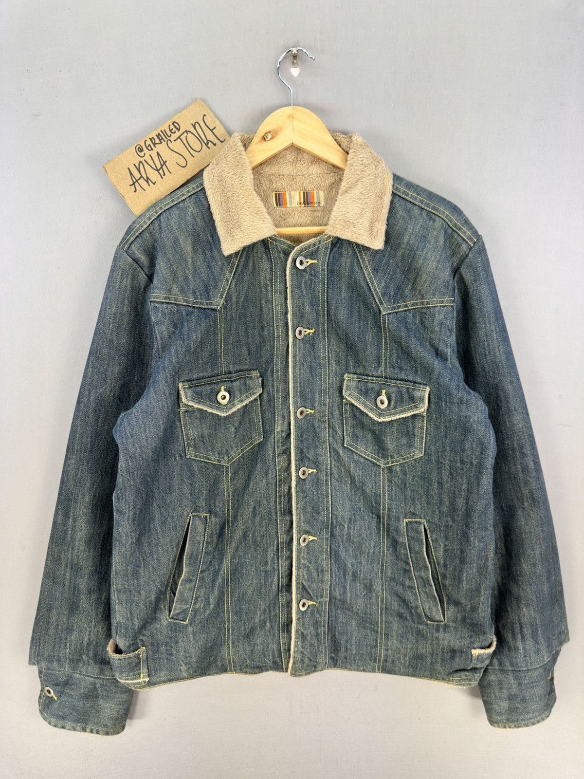 Japanese Brand Denim Sherpa Trucker Jacket by Be Coming Size US L / EU 52-54 / 3 - 1 Thumbnail