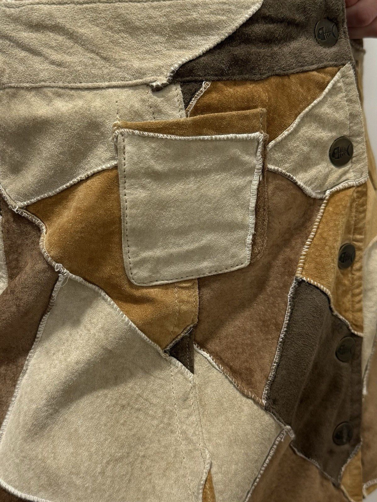 Vintage Vintage 2000s Fishbone Skirt Patchwork Leather Womens y2k Size 26" / US 2 / IT 38 - 8 Thumbnail