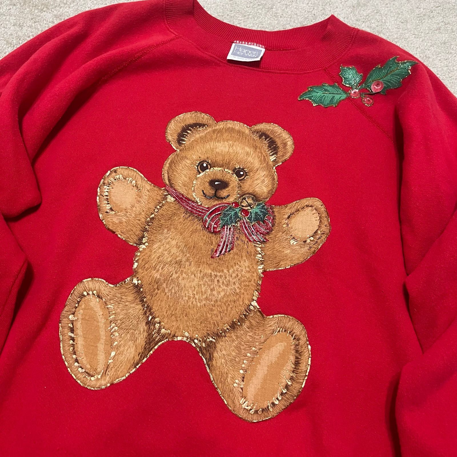 Hanes Vintage Hanes Christmas Teddy Bear Red Crewneck XL Size US XL / EU 56 / 4 - 3 Thumbnail