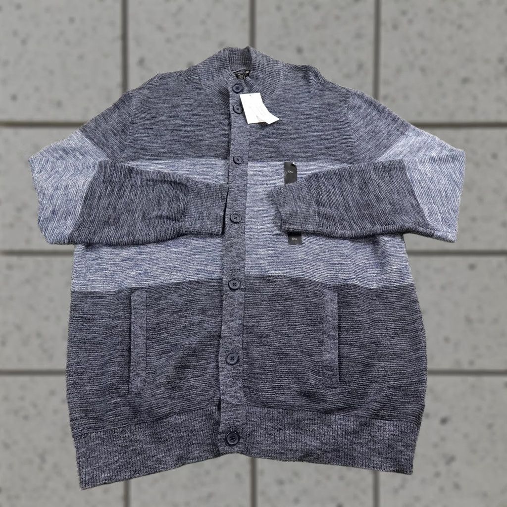Banana Republic Banana Republic Sweater Cardigan Mens 2XL Blue Stripe Mock Neck Knit Cotton Button Pockets - Striped Knit Cardigan with Mock Neck, Long Sleeve, Casual Size US XXL / EU 58 / 5 - 1 Thumbnail