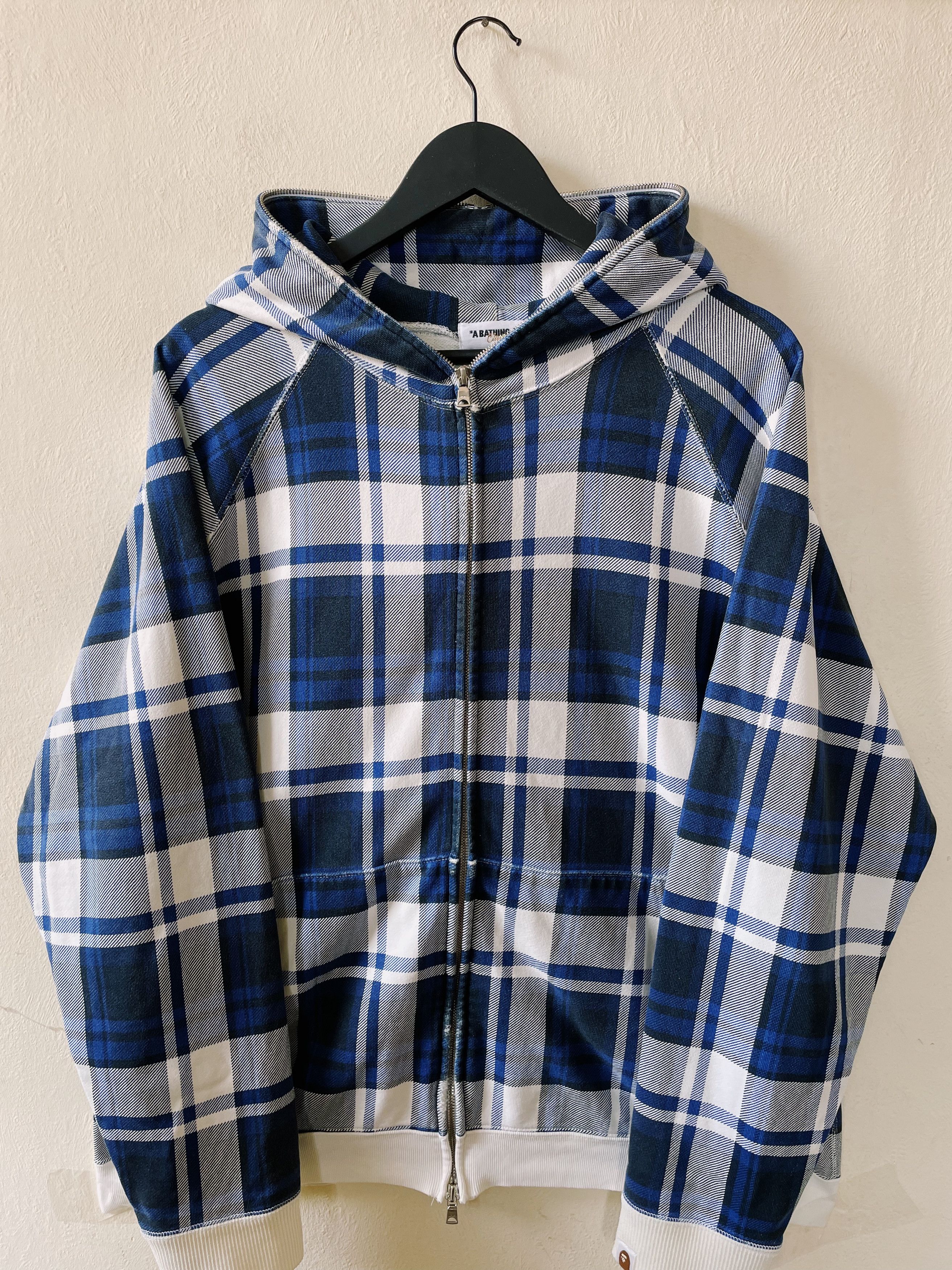 Pre-owned Bape X Nigo Vintage Y2k Bape Nfs Limited Check Plaid Fullzip Hoodie In Blue/white