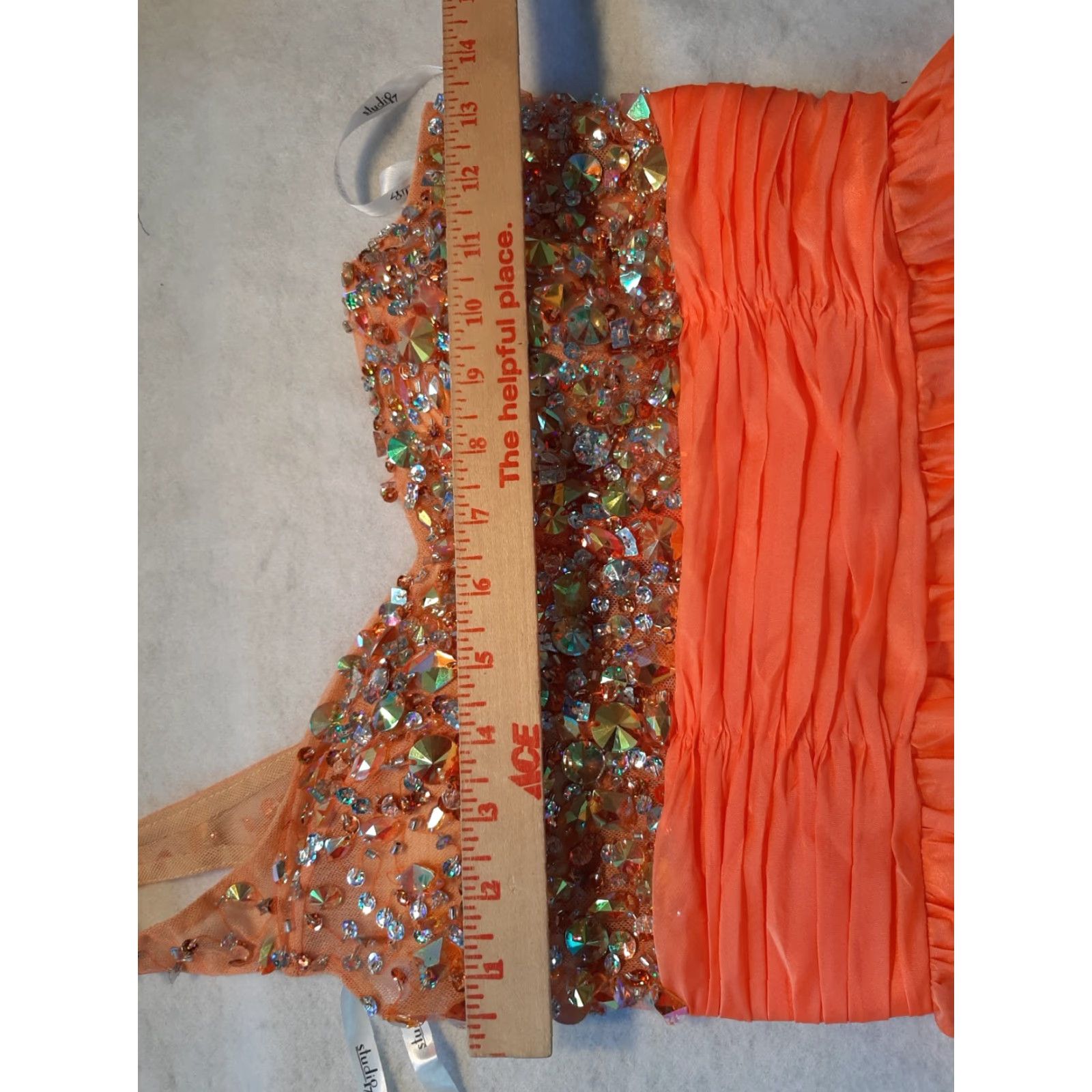 Vintage VINTAGE Studio 17 Prom Dress One Strap Embellished Beaded Glitter Long Orange 61" Sleeve Sleeveless 8 Women Formal Ball Gown Size M / US 6-8 / IT 42-44 - 4 Thumbnail
