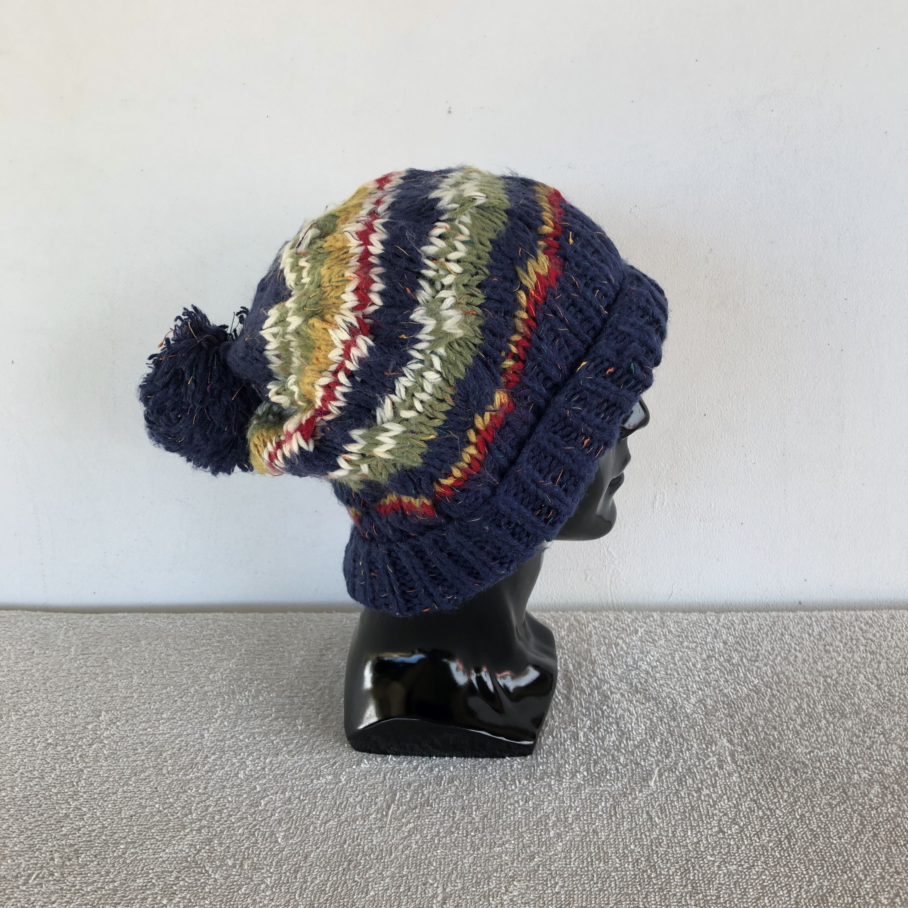 Japanese Brand Vintage 90s Slouchy Knit Beanie Pom Pom Snow Caps Hats Size ONE SIZE - 3 Thumbnail