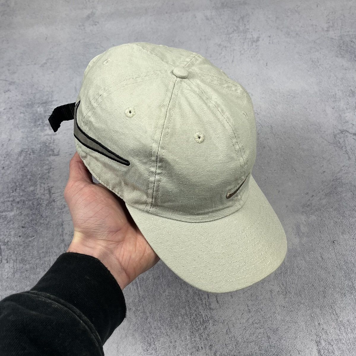 Nike × Vintage Vintage Nike rare big swoosh y2k beige cream cap 90’s Size ONE SIZE - 2 Thumbnail