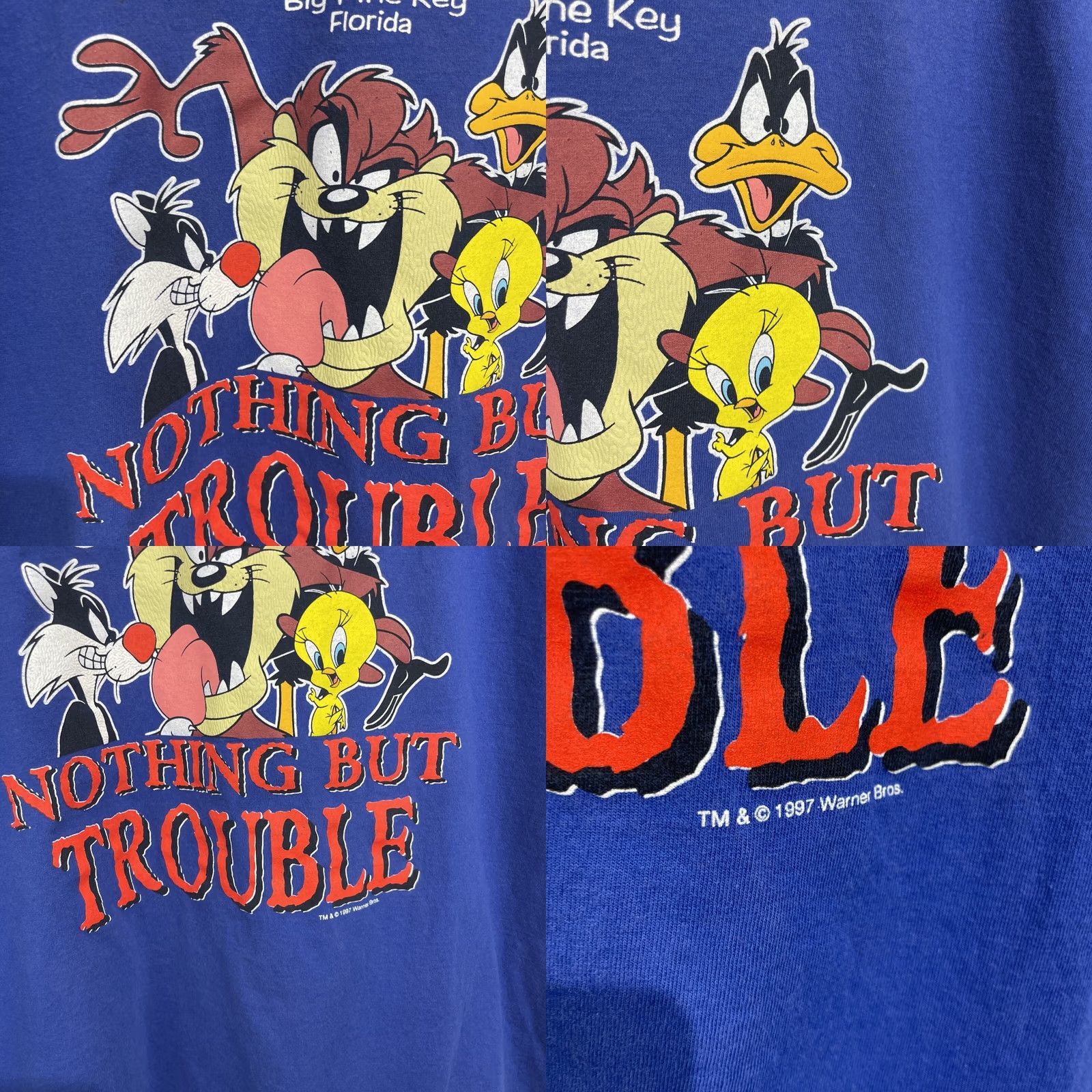 Vintage VINTAGE Looney Tunes T-Shirt Men XL Blue 90s Bugs Bunny Tweety Daffy Shirt Crew Neck Short Sleeve Cartoon Graphic Print Scene Florida LL Size US XL / EU 56 / 4 - 8 Thumbnail