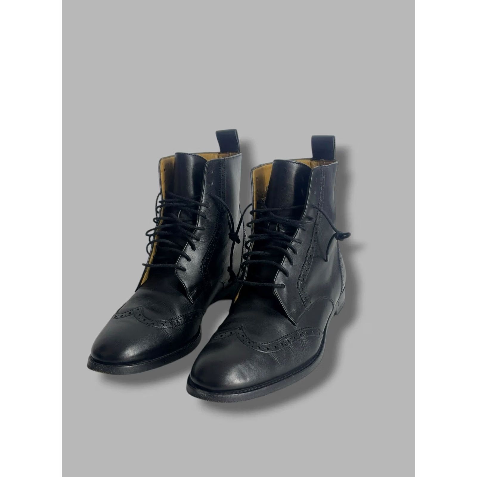 Ralph Lauren Ralph Lauren Collection Purple Label Brenly Black Leather Boots Boots Women 7.5 Black Wingtip Lace Up Leather Sole Vintage No Size US 5 / IT 35 - 3 Thumbnail