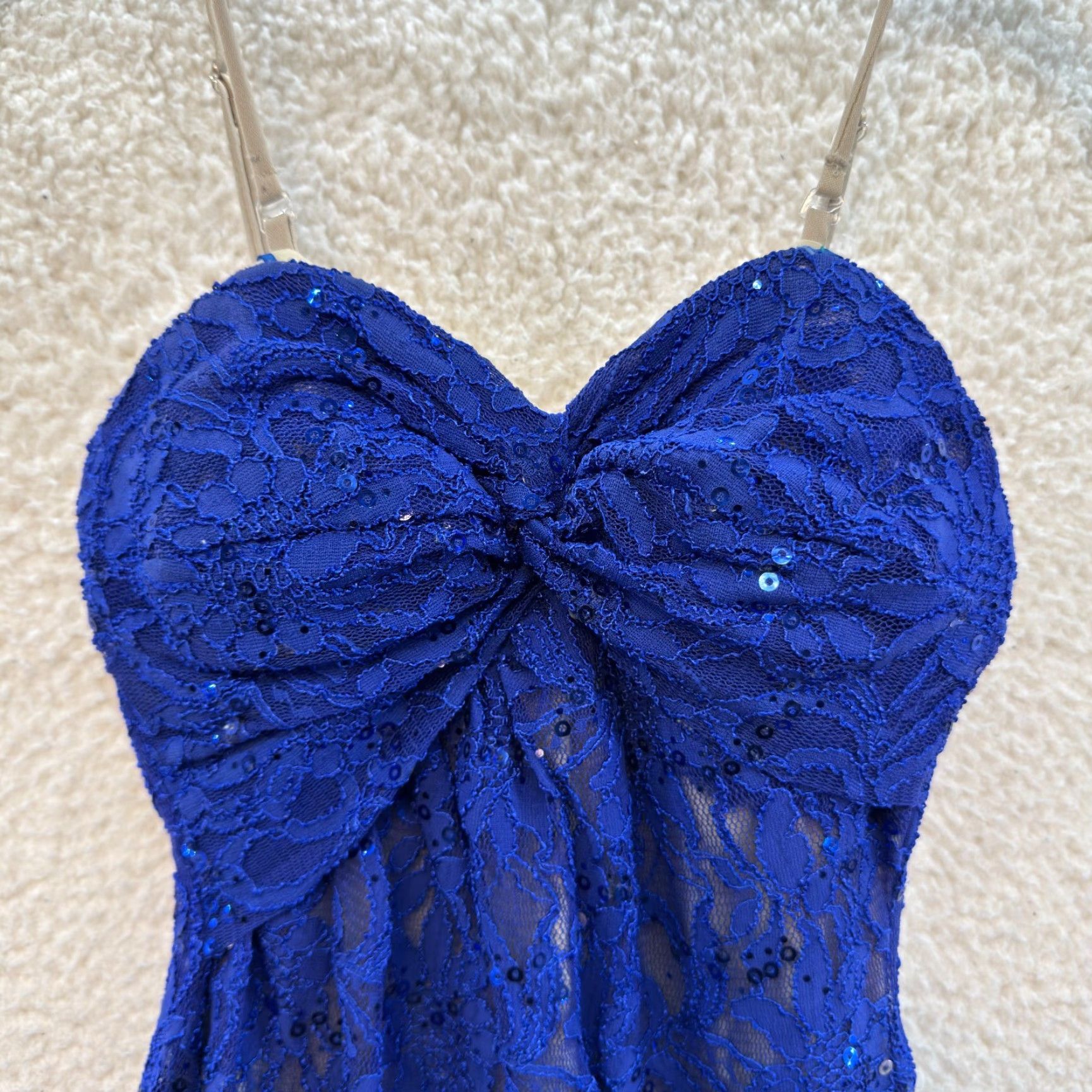 Vintage VINTAGE Y2K Morgan & Co. Prom Dress Maxi Blue Lace Sequin Strapless XS Small Adult Womens Size XS / US 0-2 / IT 36-38 - 3 Thumbnail