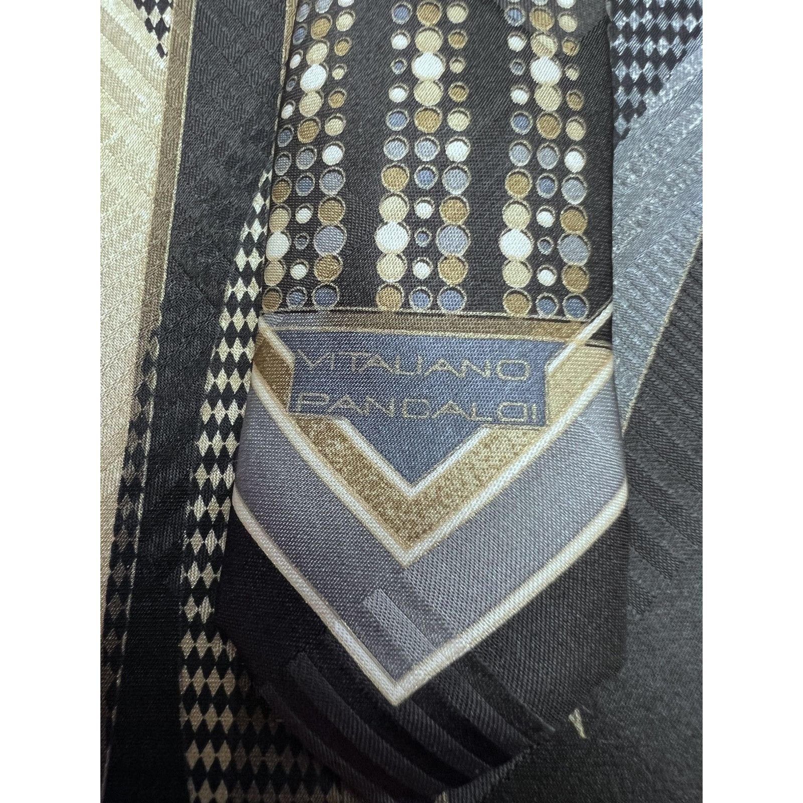 Vitaliano VITALIANO PANCALDI Men's 100% Silk Necktie ITALY Luxury Geom Size ONE SIZE - 5 Thumbnail