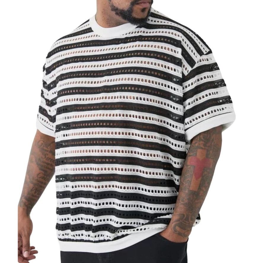 Boohoo Boohoo Man Crochet Striped Oversized T-Shirt Black, Size 5XL Size US XXL / EU 58 / 5 - 1 Preview