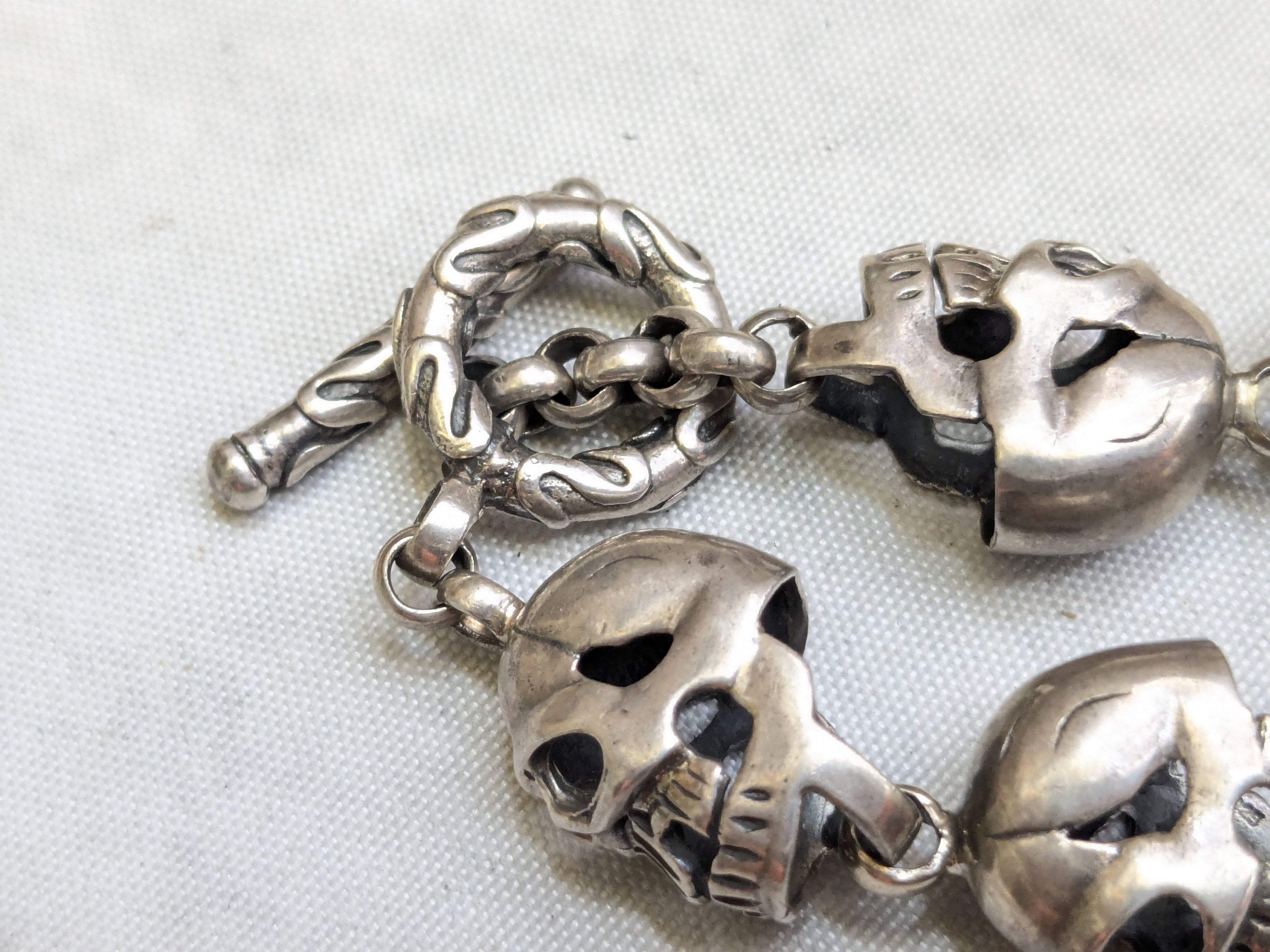 Jewelry Vintage Sterling Silver Skull Bracelet 6.25" Biker Punk Size ONE SIZE - 9 Thumbnail