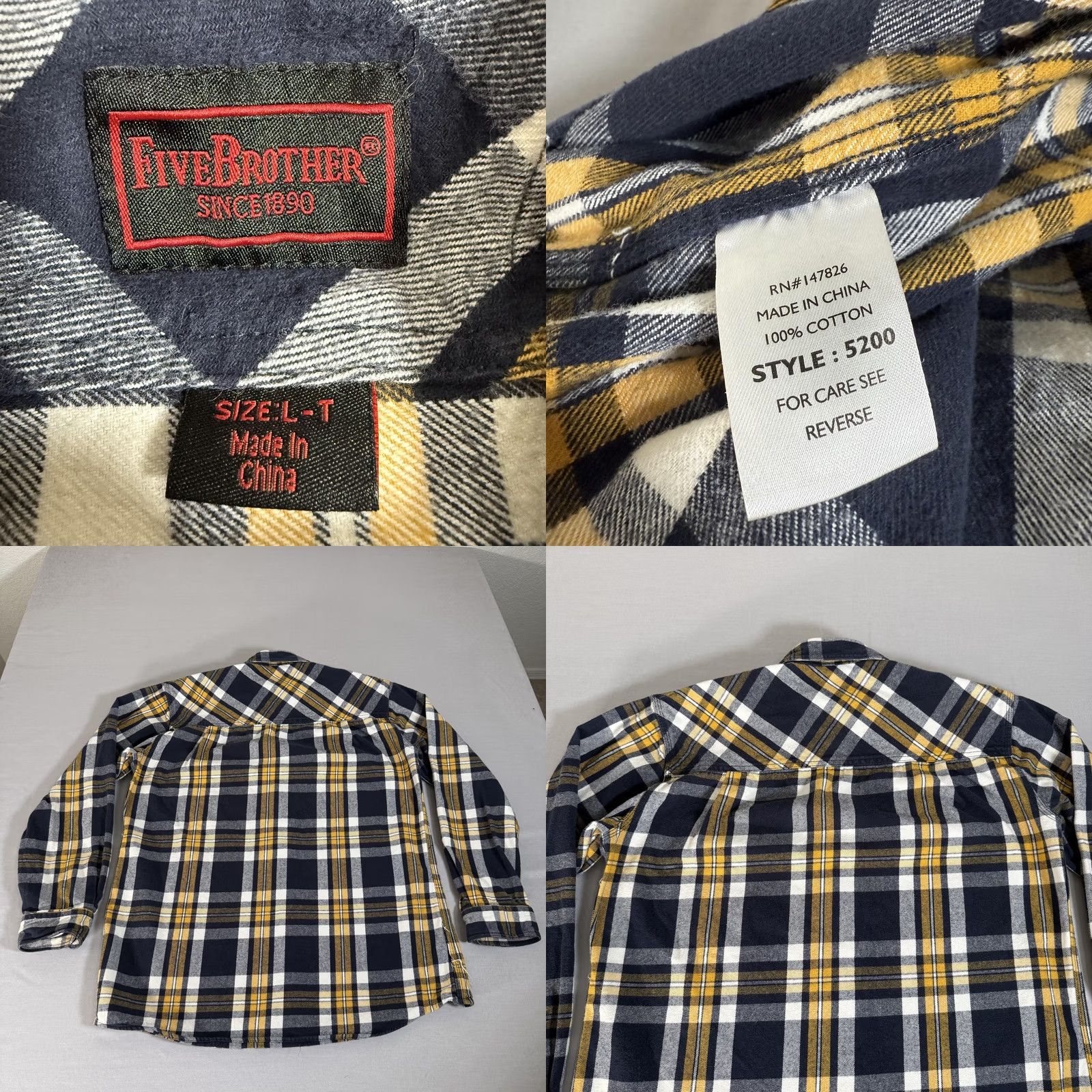 All Blues VINTAGE Five Brother Shirt Mens LT Blue Plaid Flannel Button Up Work 90s Casual Size US L / EU 52-54 / 3 - 8 Thumbnail