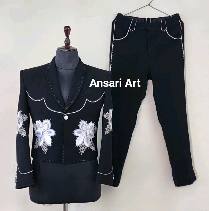 Designer Men 2Pc Black Western Country Cocktail Outfits Size 40L - 1 Thumbnail