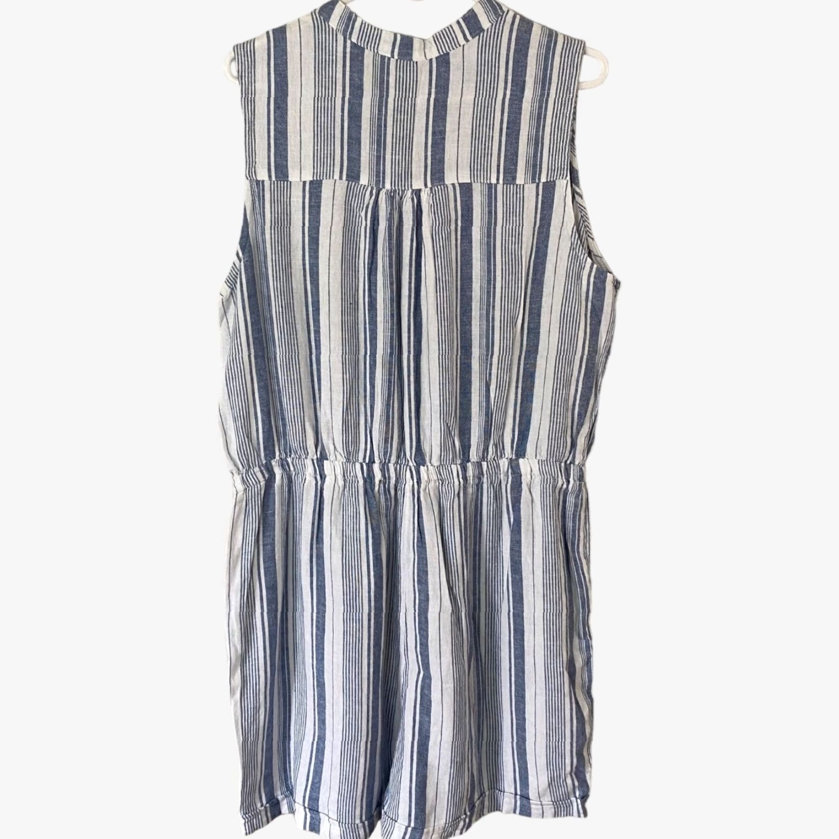 Vintage Kelly Renee Sleeveless Linen Blend Romper Blue White Pockets Women's Large Size 36" / US 14 / IT 50 - 3 Thumbnail