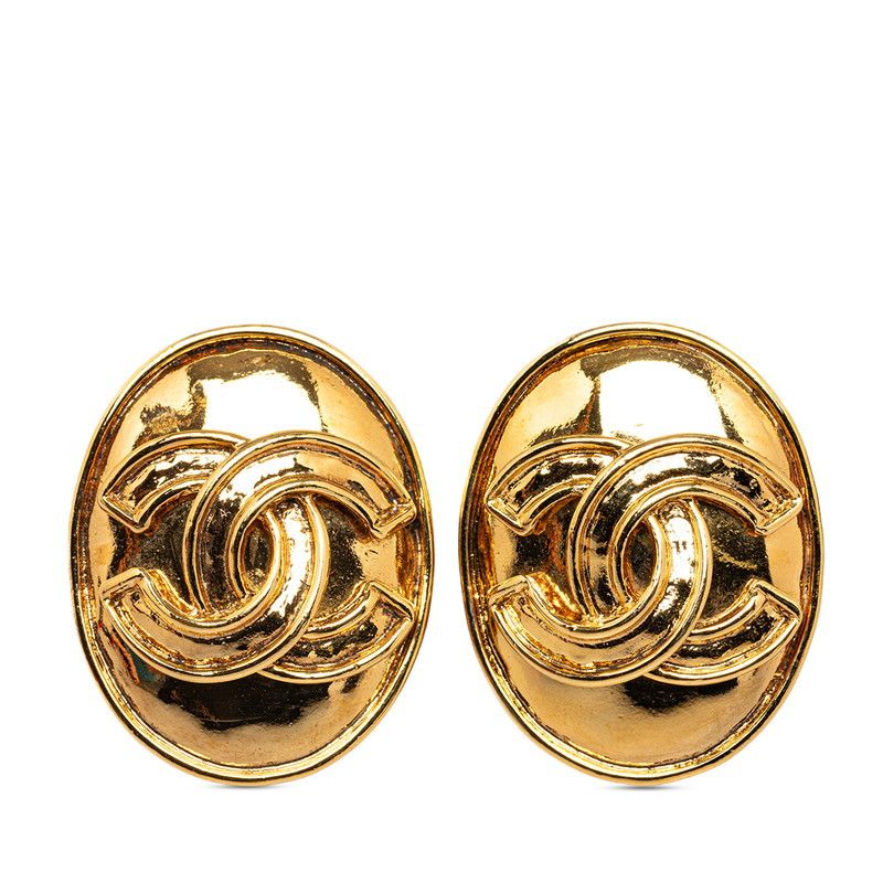 image of Chanel Cc Oval Clip On Earrings in Gold, Women's