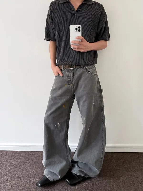 VIBE Paint Splatter Oversized Gray Carpenter Jeans Size US 32 / EU 48 - 1 Thumbnail