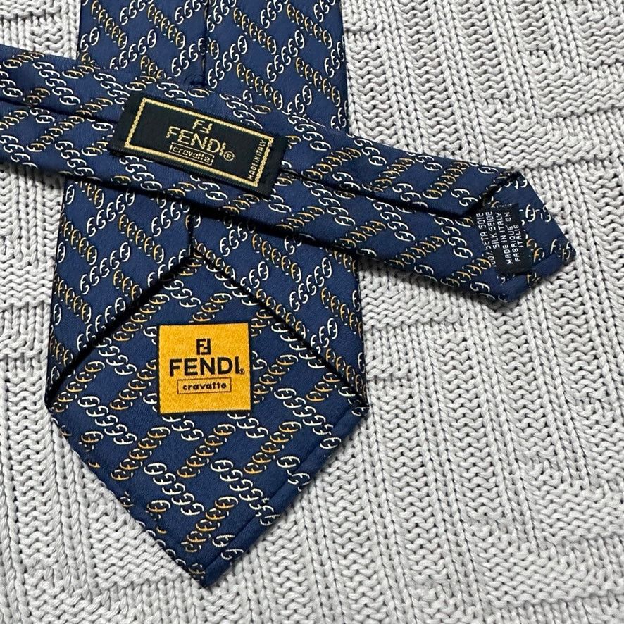 Fendi Vintage Fendi navy blue chain plaid Italian silk tie Size ONE SIZE - 3 Thumbnail