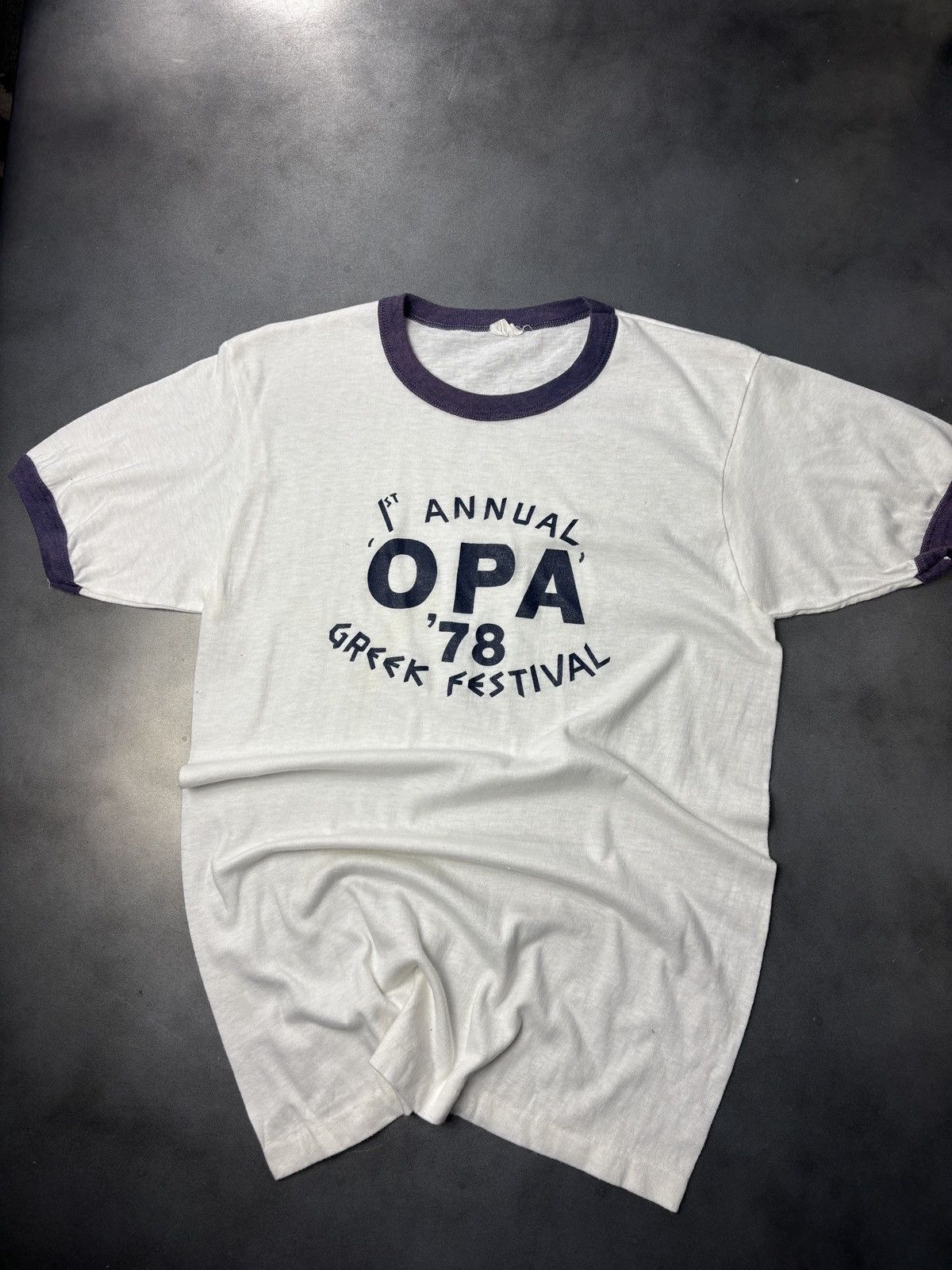 Vintage Vintage Greek Festival OPA! Tee 1970s Ringer Tee Thin Thrash Size US S / EU 44-46 / 1 - 9 Thumbnail