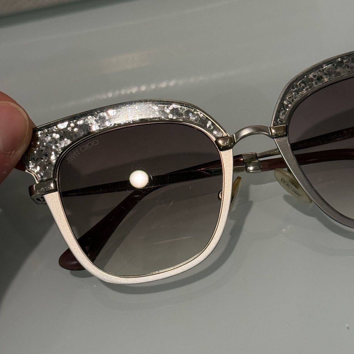 Jimmy Choo JIMMY CHOO ROSY Gunmetal / Pink Glitter Butterfly Sunglasses Size ONE SIZE - 4 Thumbnail