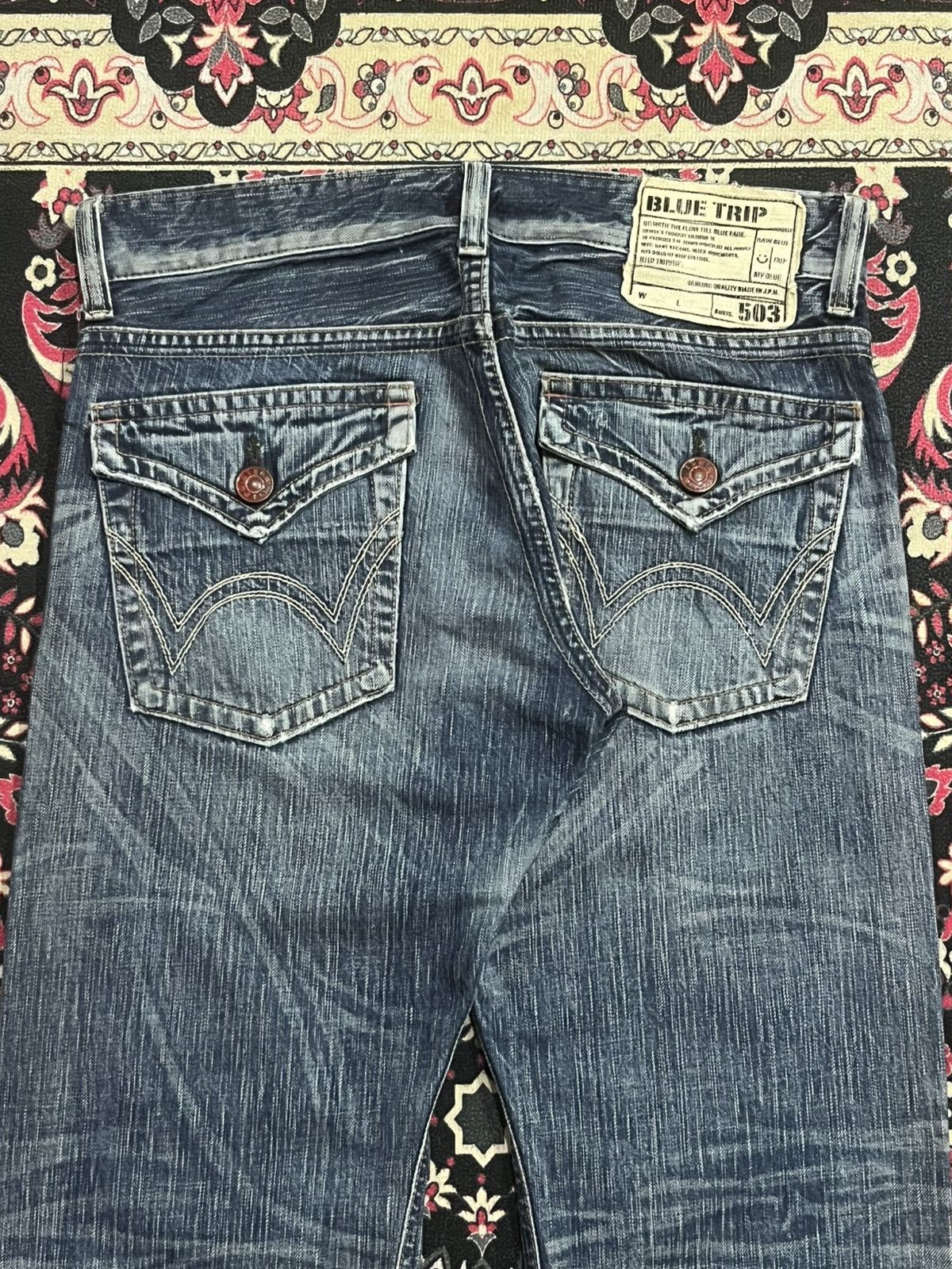 Tornado Mart ⚡️Flare⚡️Vintage Edwin Blue Trip Whiskering Blue Washed Jeans Size US 30 / EU 46 - 7 Thumbnail