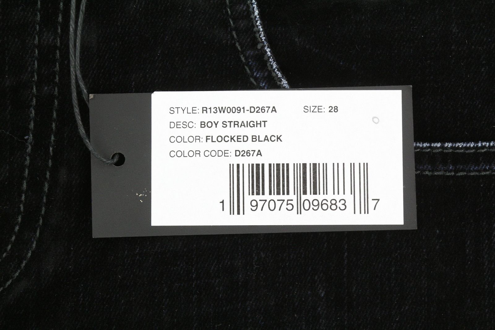 R13 BOY STRAIGHT 28 Flocked Black Velvet Cropped Logo 86253 Size 28" / US 6 / IT 42 - 9 Thumbnail