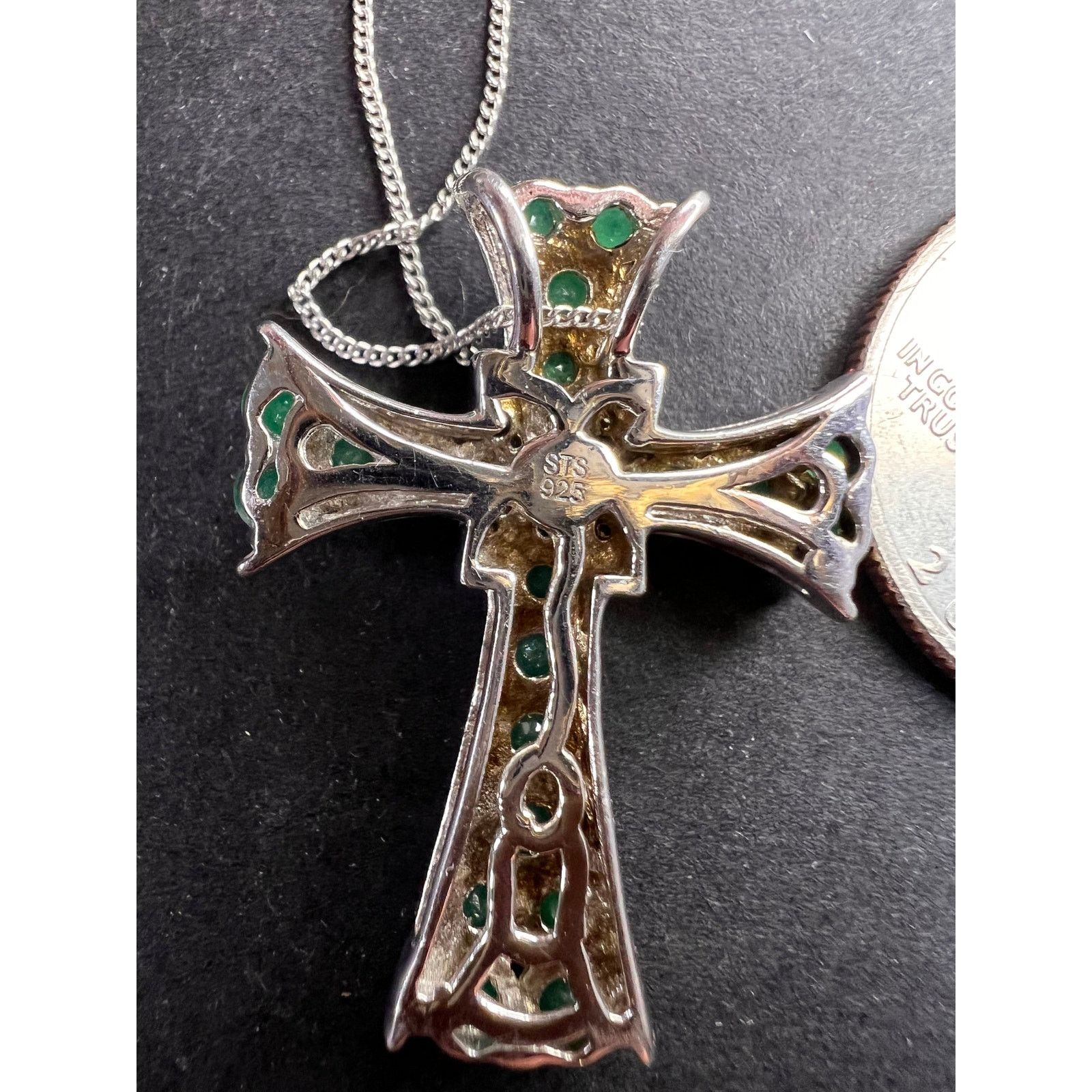 Other Emerald and zircon 925 silver cross pendant with chain Size ONE SIZE - 6 Thumbnail