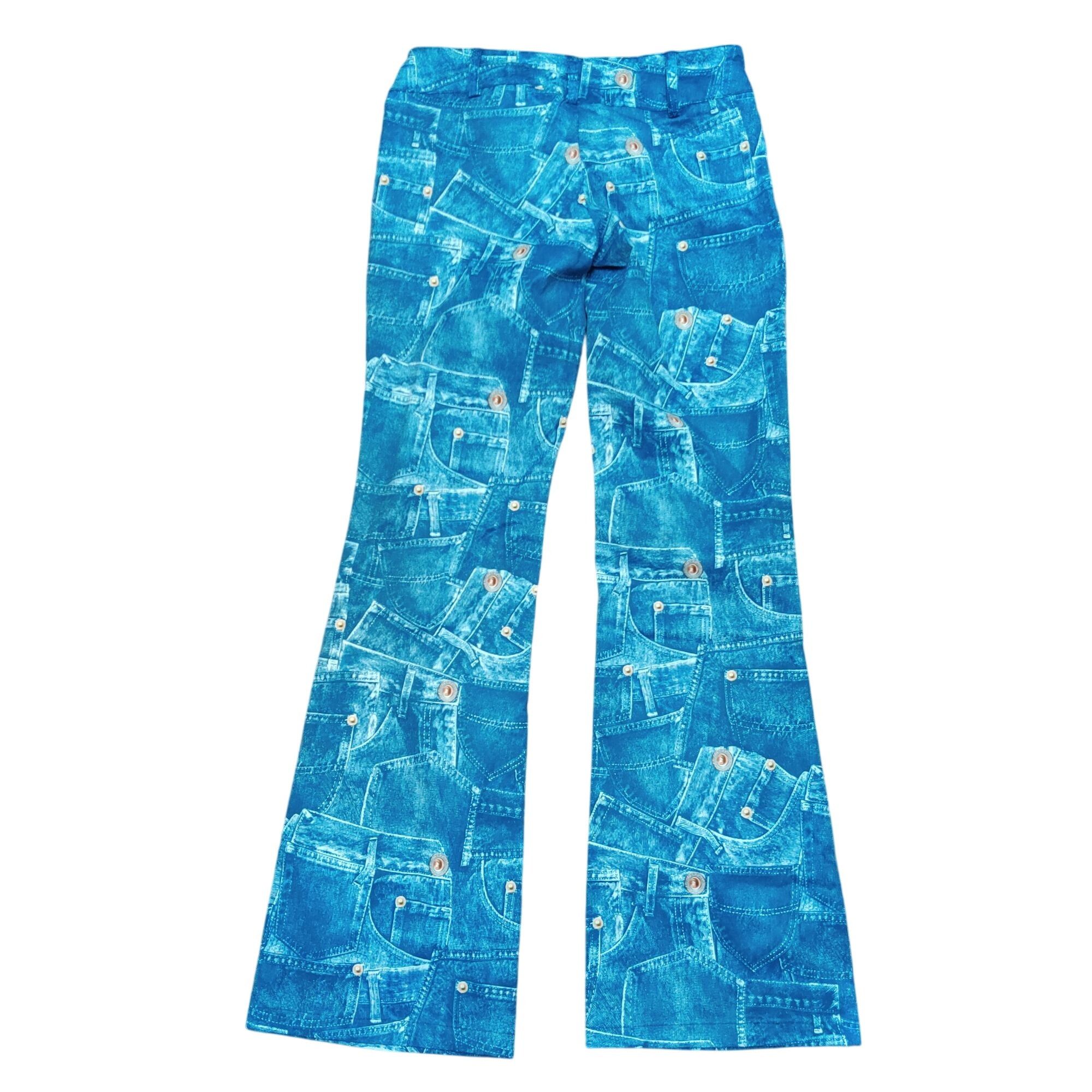 Other Shein Womens Pants Blue Jean Print Ultra Low Rise Flare Half Size 26" / US 2 / IT 38 - 2 Thumbnail