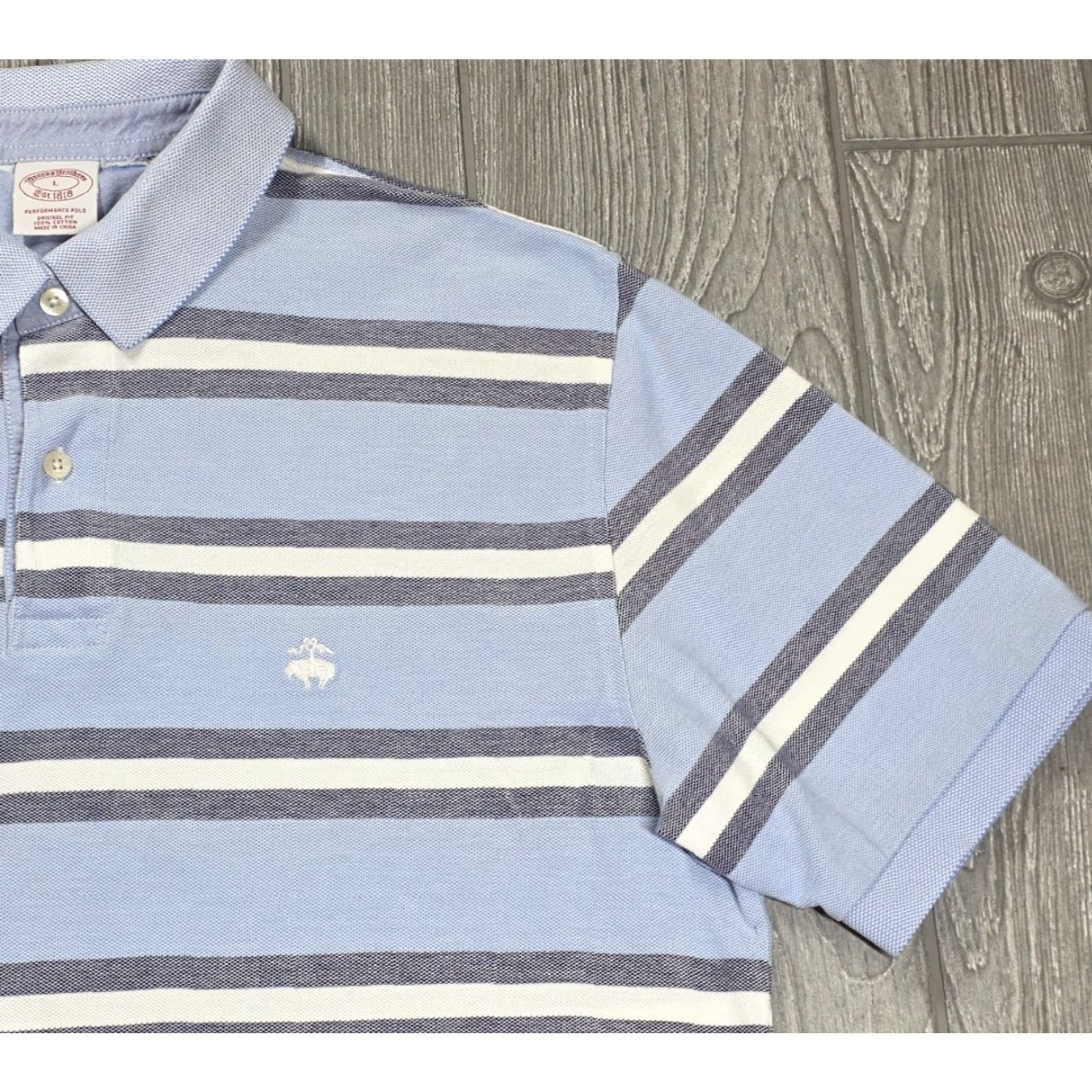 Brooks Brothers Brooks Brothers Polo Short Sleeve Blue White Mens L Performance Golden Fleece Size US L / EU 52-54 / 3 - 3 Thumbnail