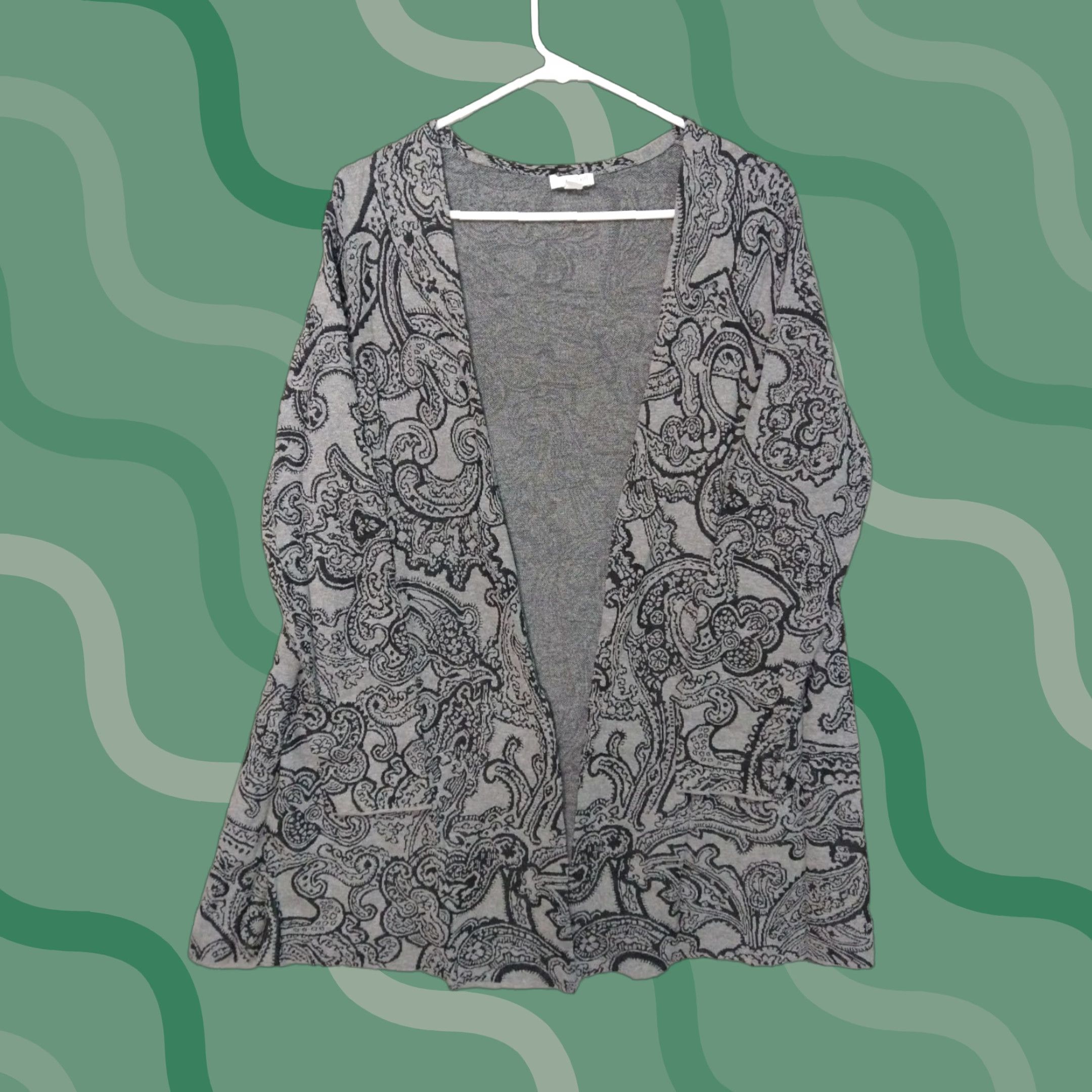 J. Jill J.Jill Sweater Cardigan Womens Small Gray Paisley Open Front Boho Lagenlook Knit Lightweight Casual Vintage No Size S / US 4 / IT 40 - 1 Thumbnail