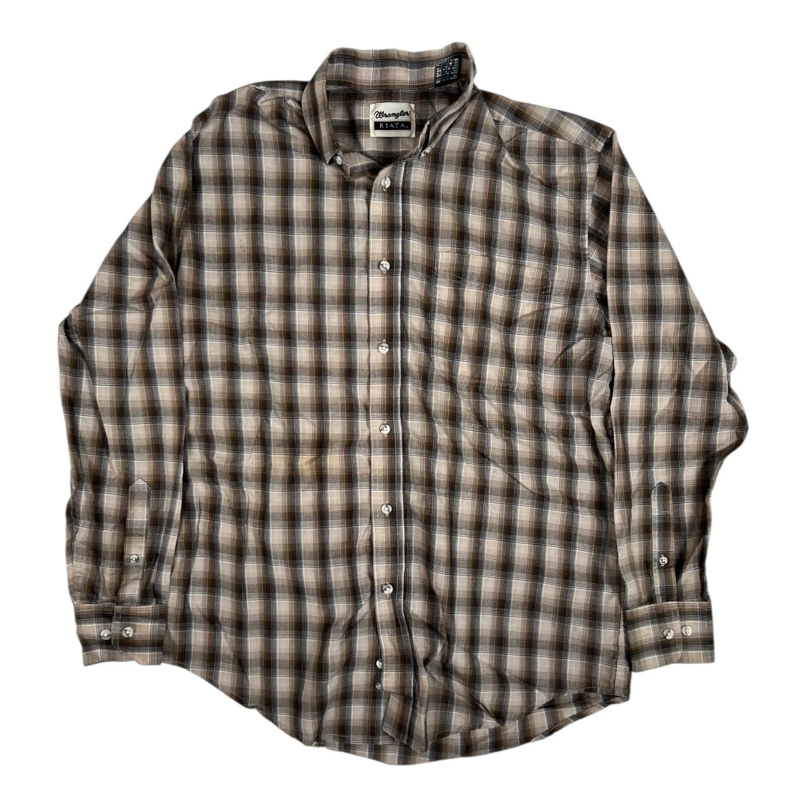 Wrangler Wrangler Riata Shirt Mens Medium Brown Plaid Button Front Lo Size US M / EU 48-50 / 2 - 1 Thumbnail