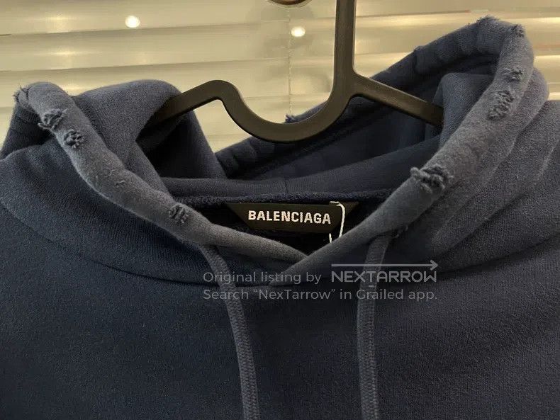 Balenciaga Balenciaga Blue Destroyed Marathon Hoodie Size US XS / EU 42 / 0 - 4 Thumbnail
