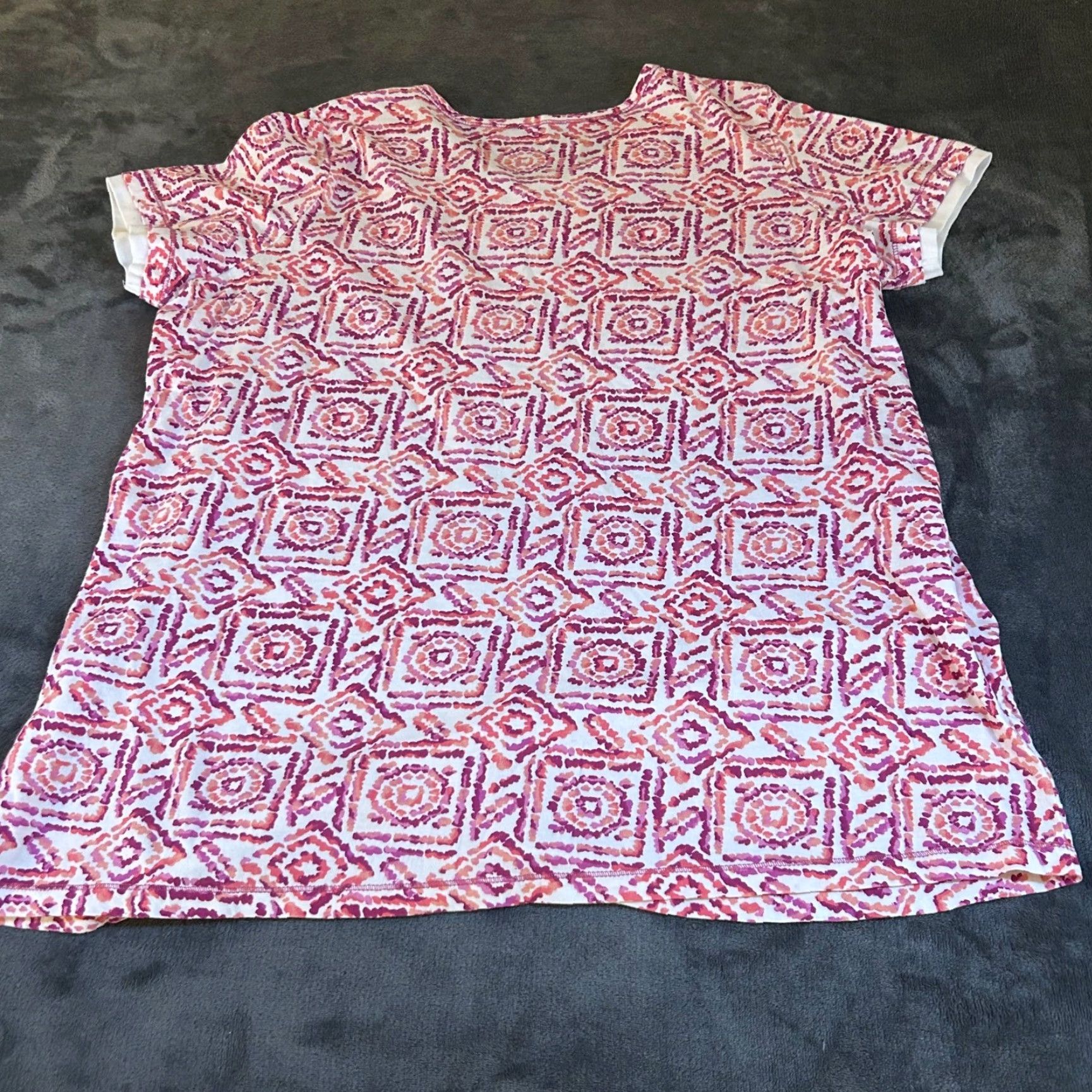 Vintage Woman Within Top V-Neck Geometric Print Short Sleeve Casual Womens Large Size L / US 10 / IT 46 - 4 Thumbnail
