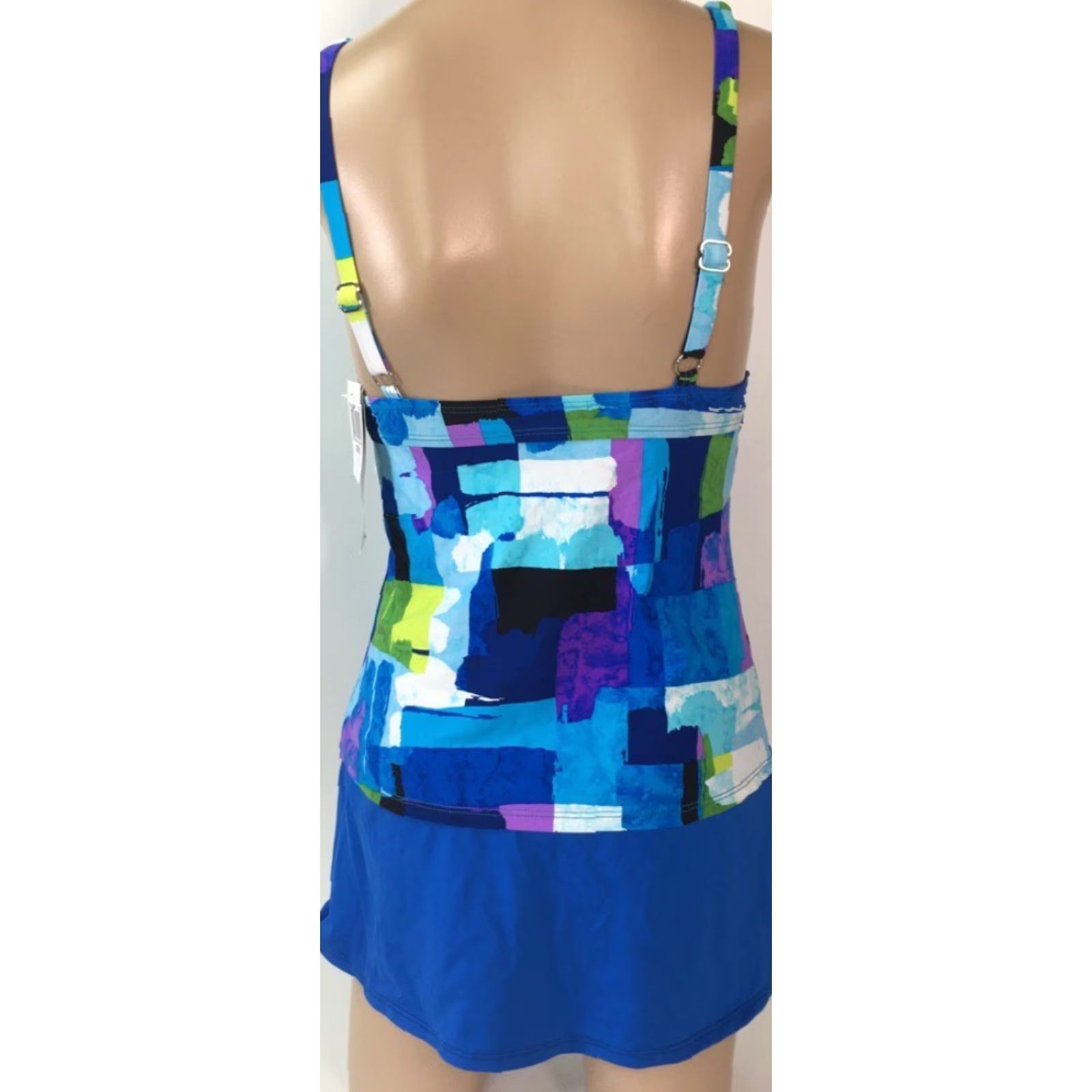 Vintage 2 Bamboo Tankini Swimsuit Women S Blue Geometric Lined Skirt Two-Piece Beach Pool Womens Size ONE SIZE - 3 Thumbnail