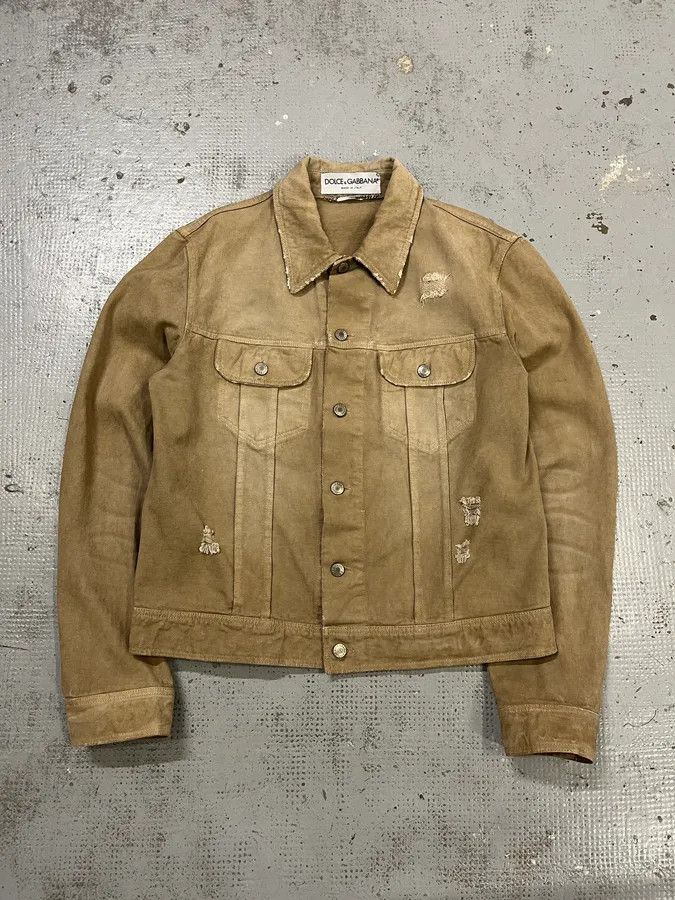 Dolce & Gabbana AW2001 Dolce & Gabbana Distressed Beige Denim Jacket Size US M / EU 48-50 / 2 - 1 Thumbnail