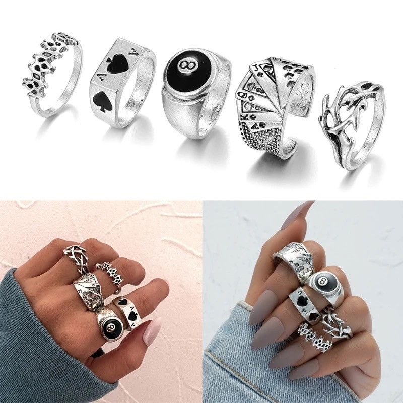 Jewelry Ring Set Gothic Punk Rock Playing Cards Size ONE SIZE - 1 Thumbnail