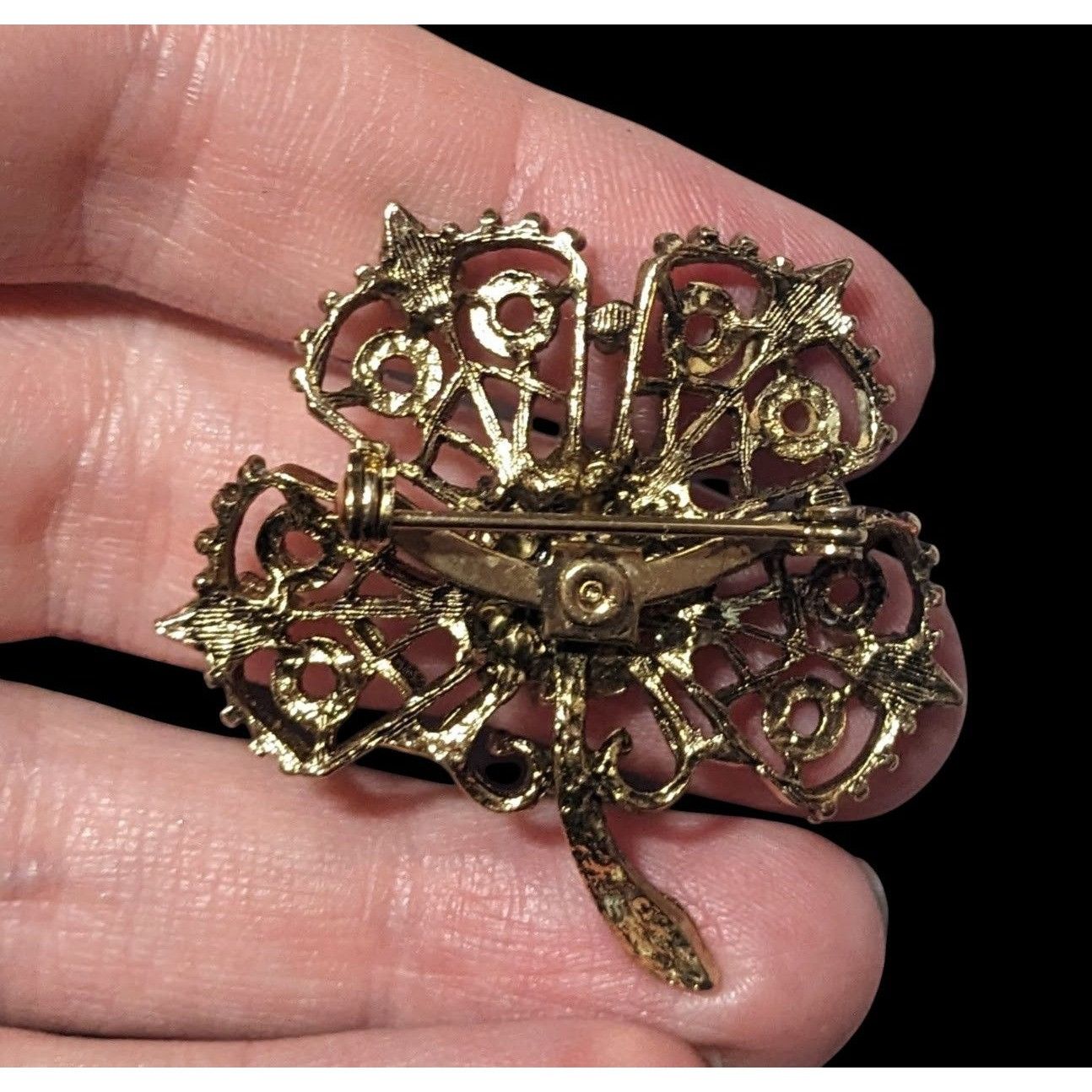 Other Vintage Gold Tone Floral Rhinestone Enamel Brooch Size ONE SIZE - 5 Thumbnail
