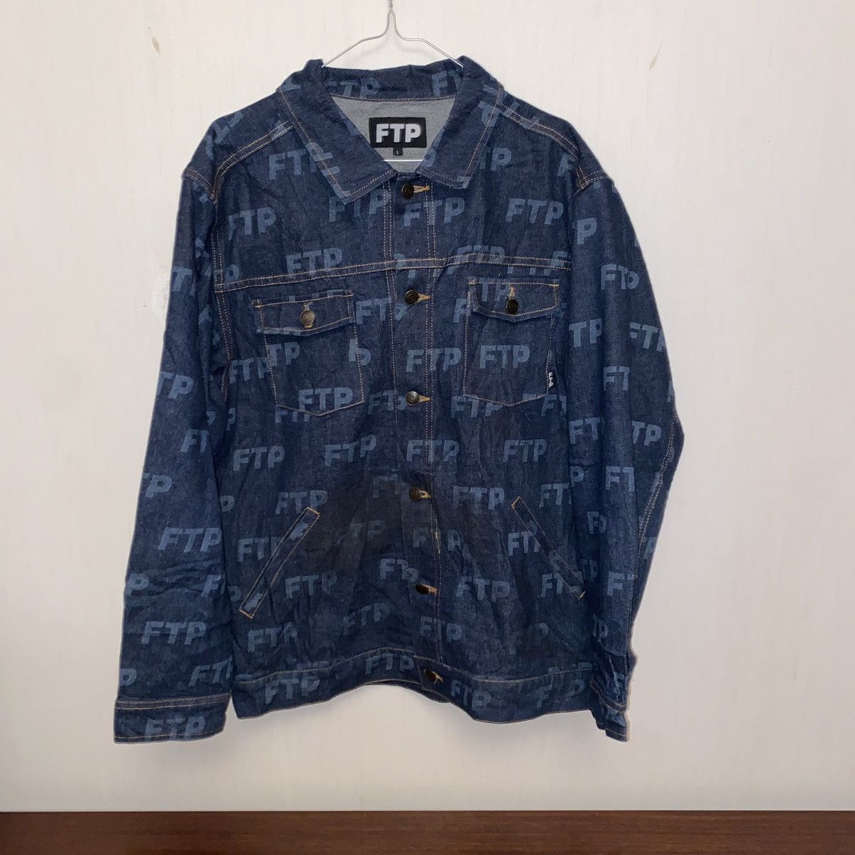 image of Fuck The Population Ftp Indigo All Over Denim Jacket L, Men's (Size Large)