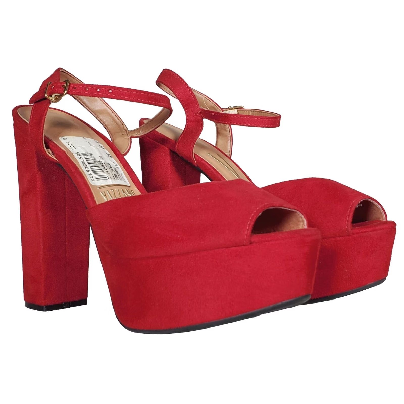 Vintage Vizzano Red Suede Camurca Flex High Heel Platform Pumps Women's US 7 Size US 7 / IT 37 - 3 Thumbnail