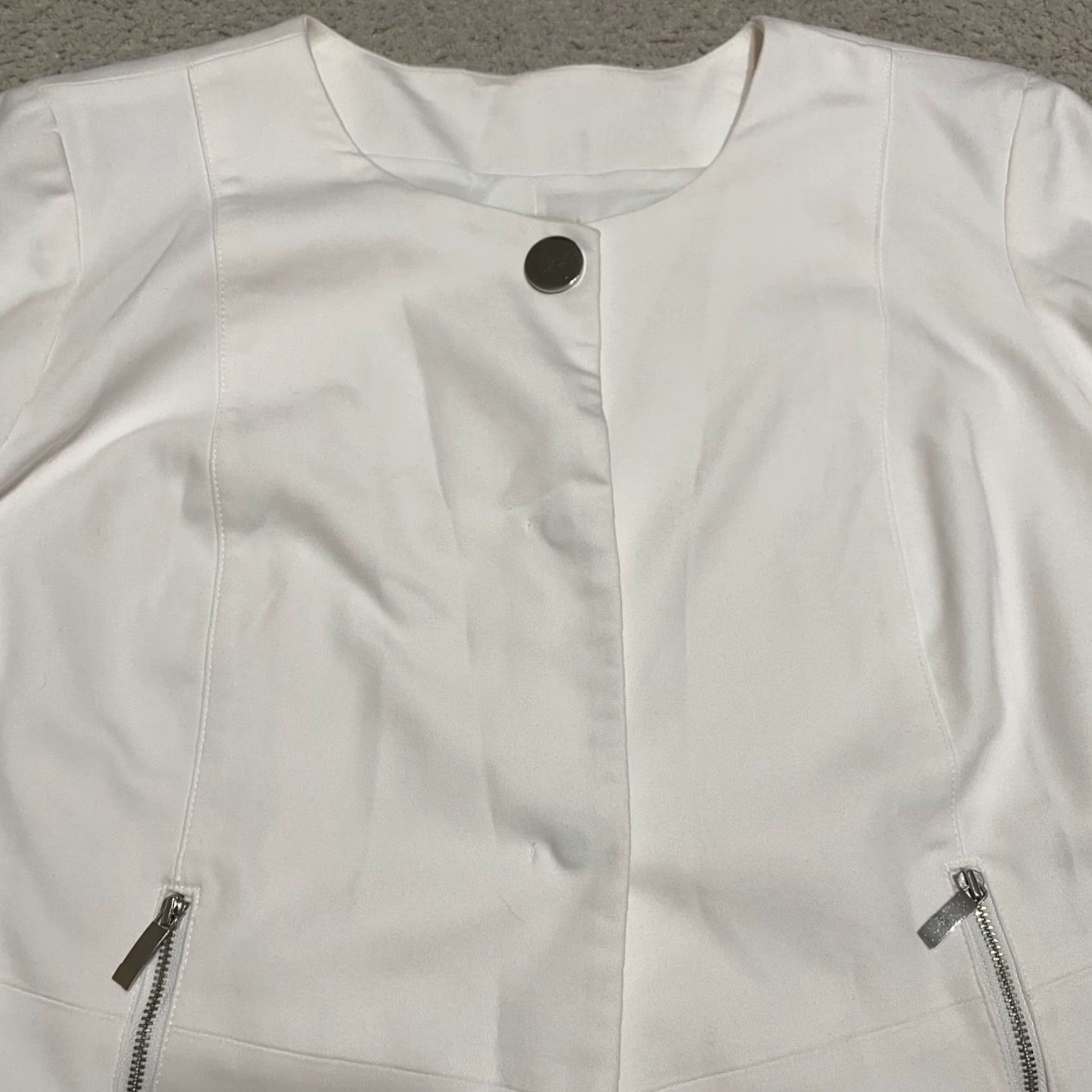 Vintage Chico's Blazer Jacket Women's XL White Collarless Snap Button Zip Pocket Business Size XL / US 12-14 / IT 48-50 - 5 Thumbnail